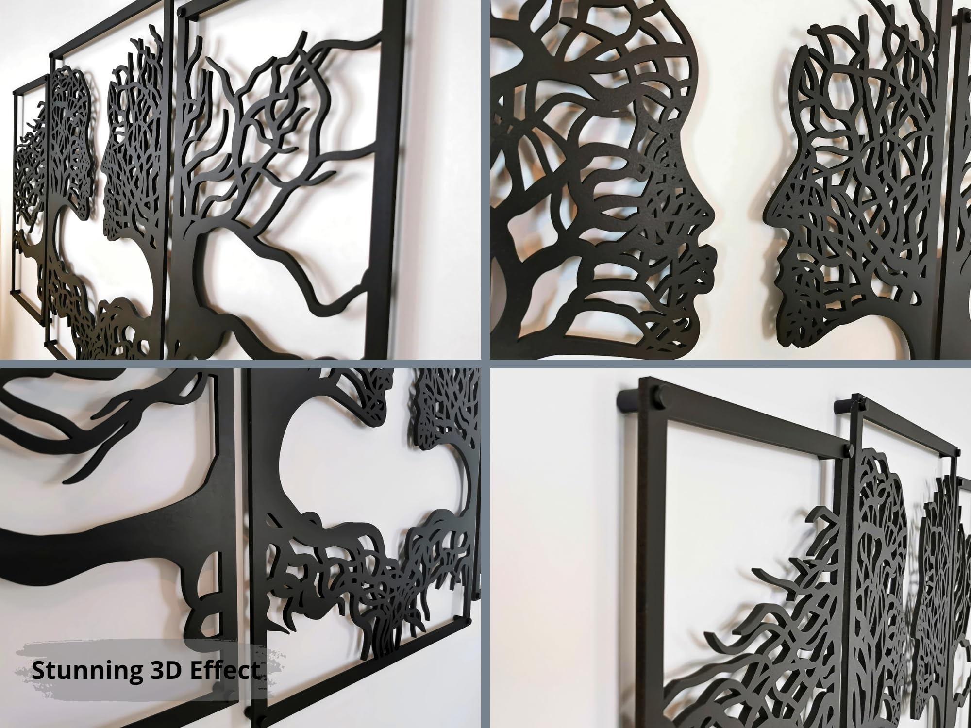 VAILLA Wanddeko 3D aus Holz XXL Wandbild Wohnzimmer & Schlafzimmer, Moderne Holzbilder Schwarze Wand Deko, Home Wall Art Dekoration Lebensbaum Motiv (Gesichter 2)