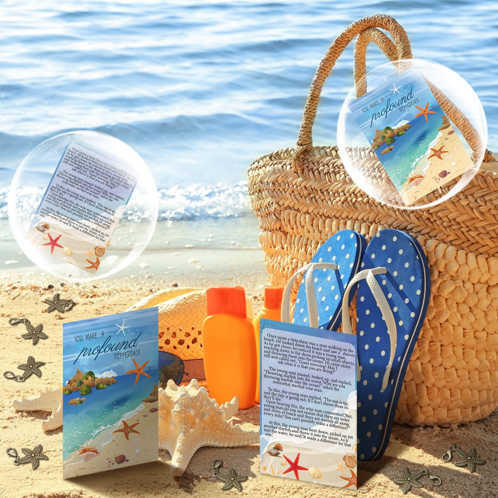 Sasylvia 30 Set Valentines Employee Appreciation Gift Bulk Starfish Story Keychains