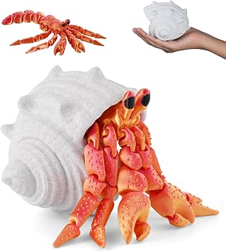 GemmiCho 3D Printed Animals, 7.8" 3D Printed Hermit Crab with Shell, 3D Printed Toys for Stress Relief, Animals Figurines Fidget Crab Toy for Boys Kids Teen 5-7 4-6 8-12 Red