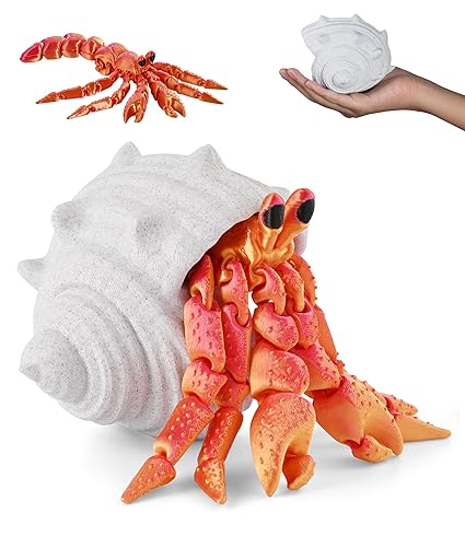 GemmiCho 3D Printed Animals, 3D Printed Toy, 7.8" Articulated Hermit Crab with Combinable Shell, Desktop Decor & Stress Relief Toy, Collectible Gift for Animal Enthusiasts (Red)
