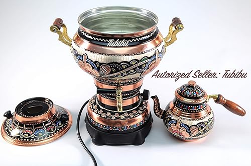Miniatura 3 de Juego de tetera Samovar de cobre accionado eléctricamenteHecho a mano Samovar de cobre real (220 v)