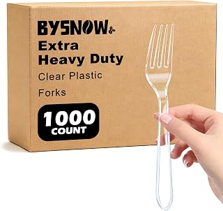 BYSNOW 1000 Count Clear Disposable Plastic Forks Heavy Duty Cutlery Set | Extra Heavy Duty, BPA-Free, Break & Heat Resistant, Solid and Durable, Premium Quality for Party, Camping, Everyday Use