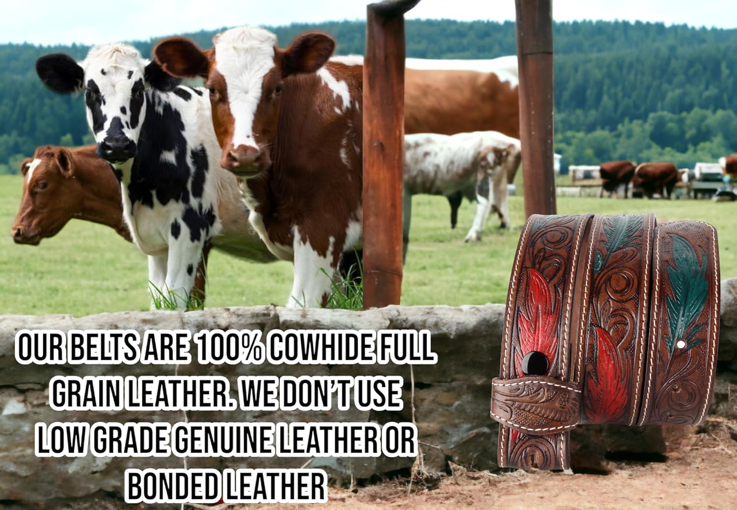 F&L CLASSIC Western Belt without buckle for men – Full Grain Leather Cowboy Belts for jeans - One Piece Leather strap belt - Image 5