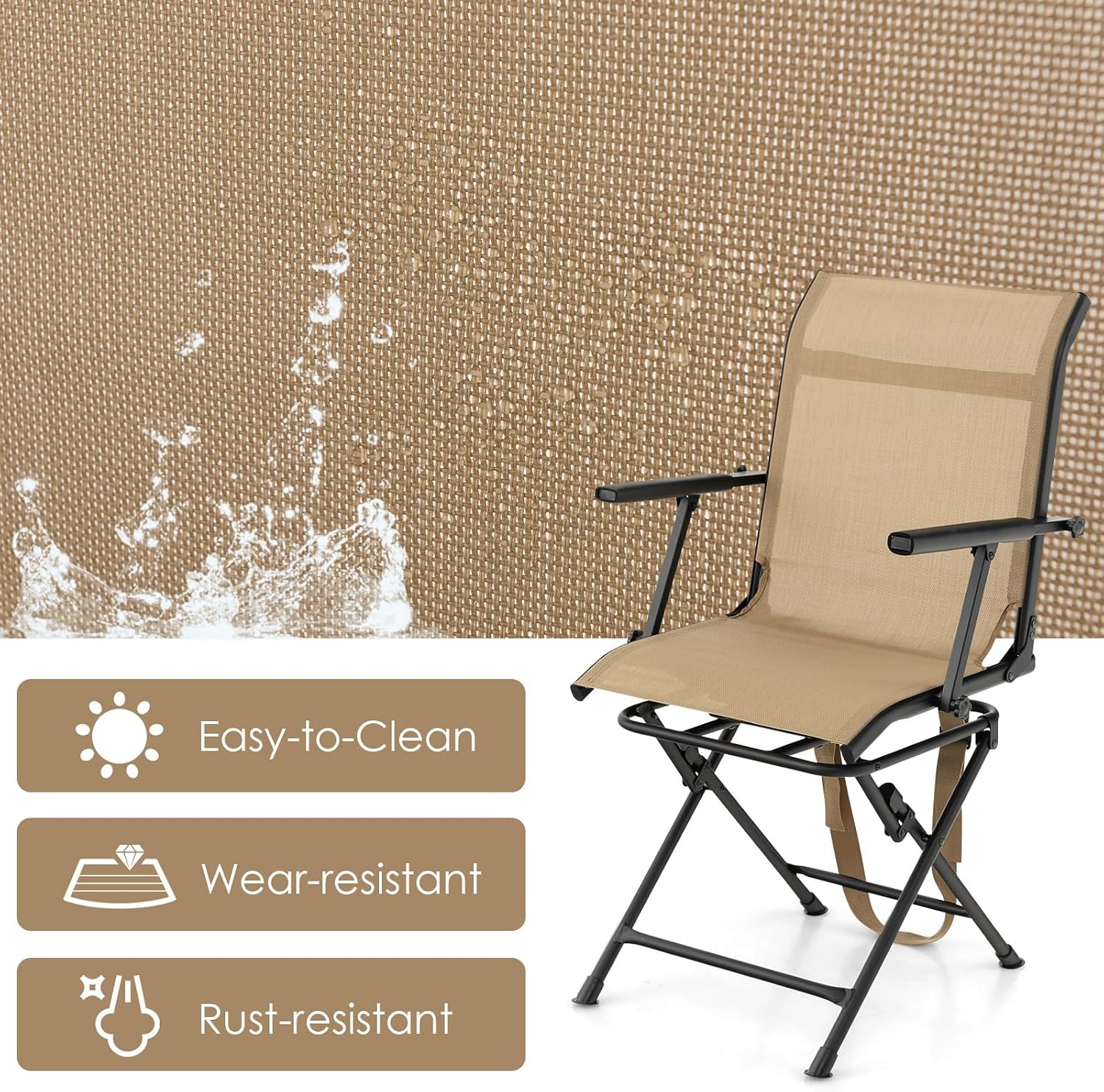 GYMAX Hunting Chair, 360 Degree Swivel Hunting Blind Chair with Carry Handle, 330 lbs Capacity, Comfortable, Waterproof, Portable and Silent Folding Dove Hunting Chair for Blinds