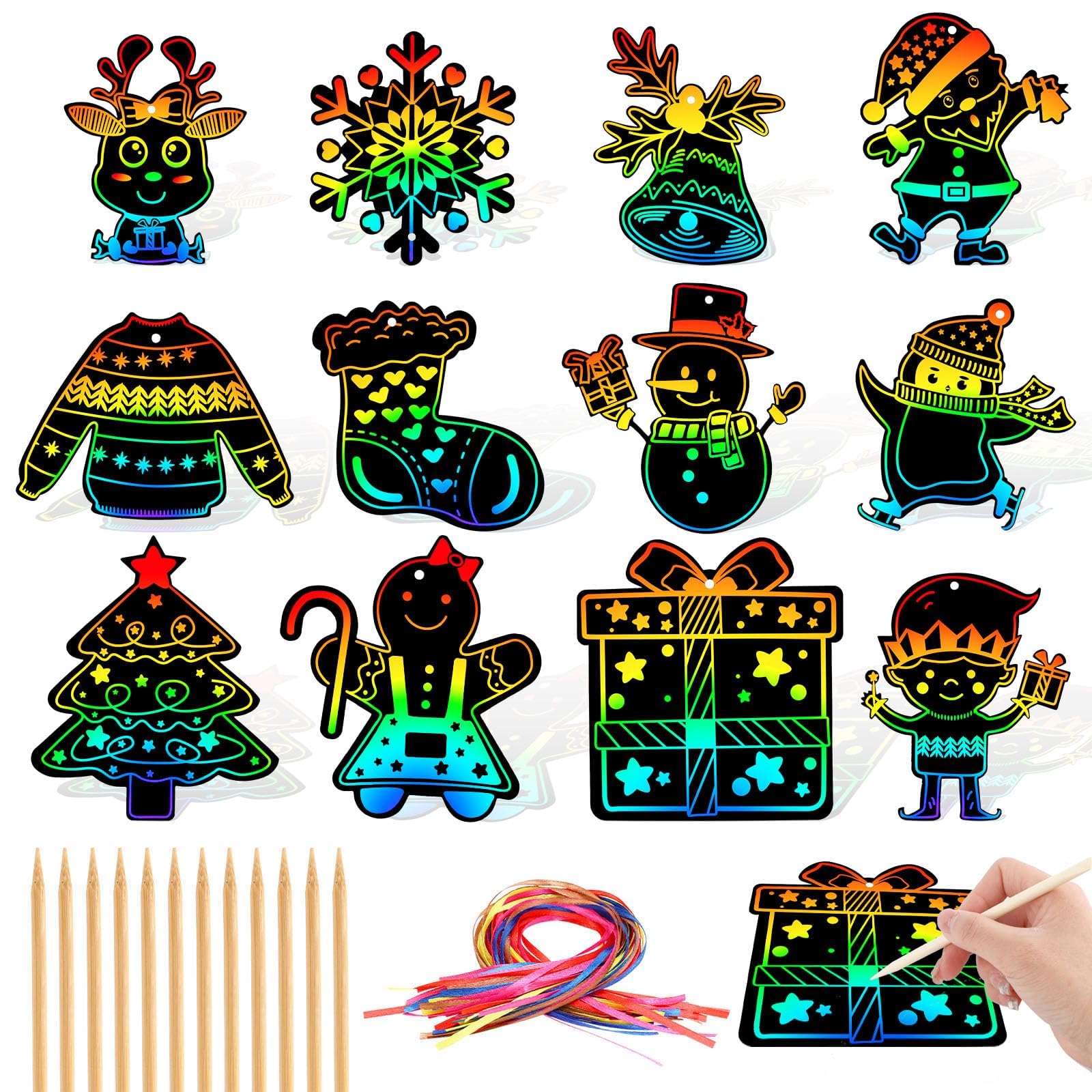 JULMELON 36 PCS Diwali Crafts, Rainbow Scratch Art DIY Scratch Paper Cards Magic Color Diwali Gifts Arts and Craft Kits Bulk Happy Diwali Party Favors School Activities Games — image 1