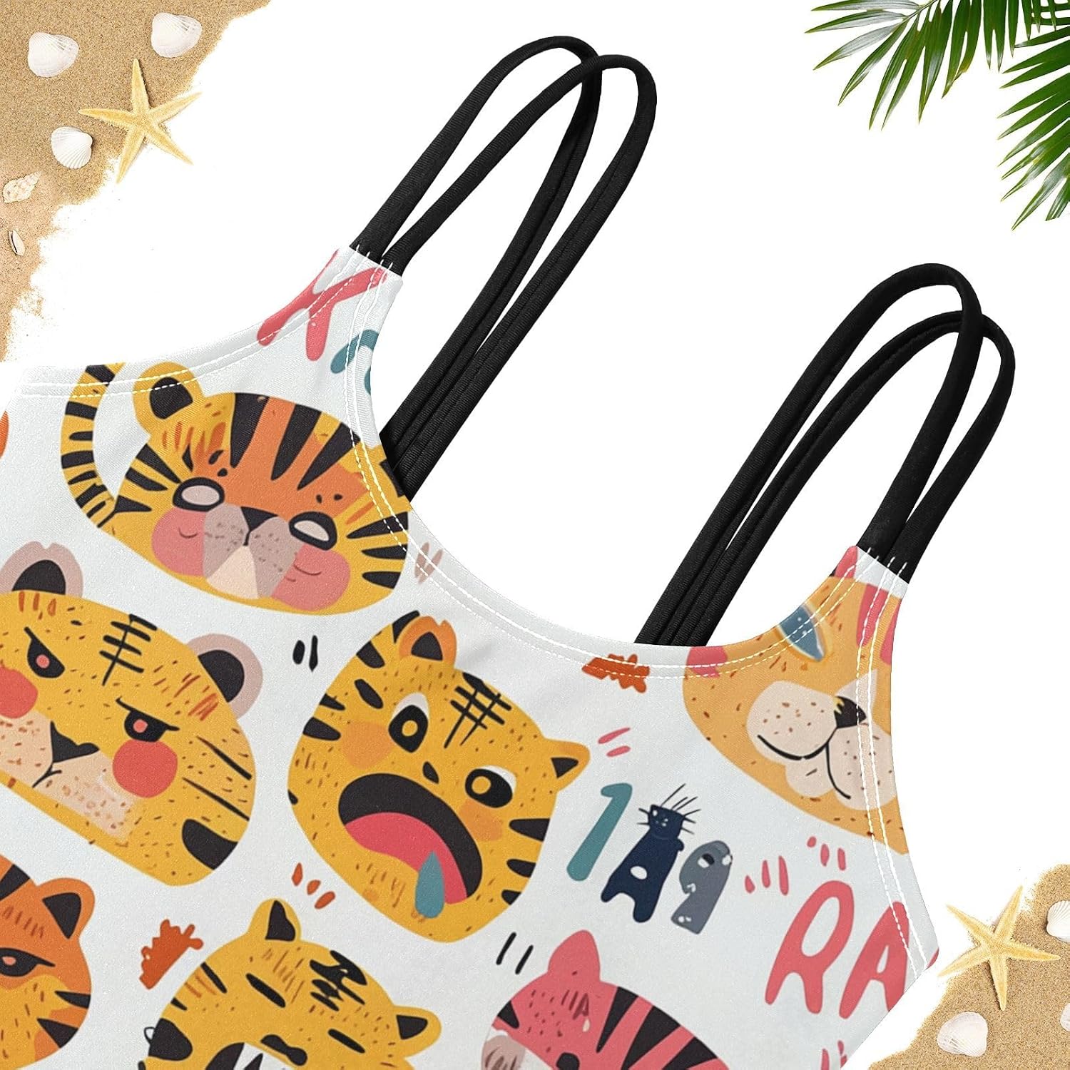 visesunny Girls Two Piece Swimsuits Cartoon Cloth Tiger Girl's Bikini Sets Bathing Suits for Girls Size 5-12Y