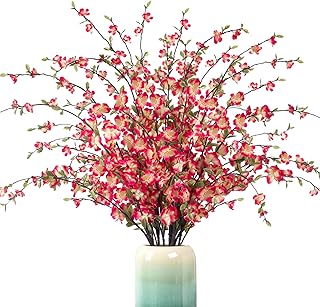 4 Pcs Artificial Cherry Blossom Flowers for Indoor Spring Decor, Faux Long Stem Peach Branches for Home Wedding Table Vase Summer Centerpieces Arrangement Decoration(Rose Red) - Buy now