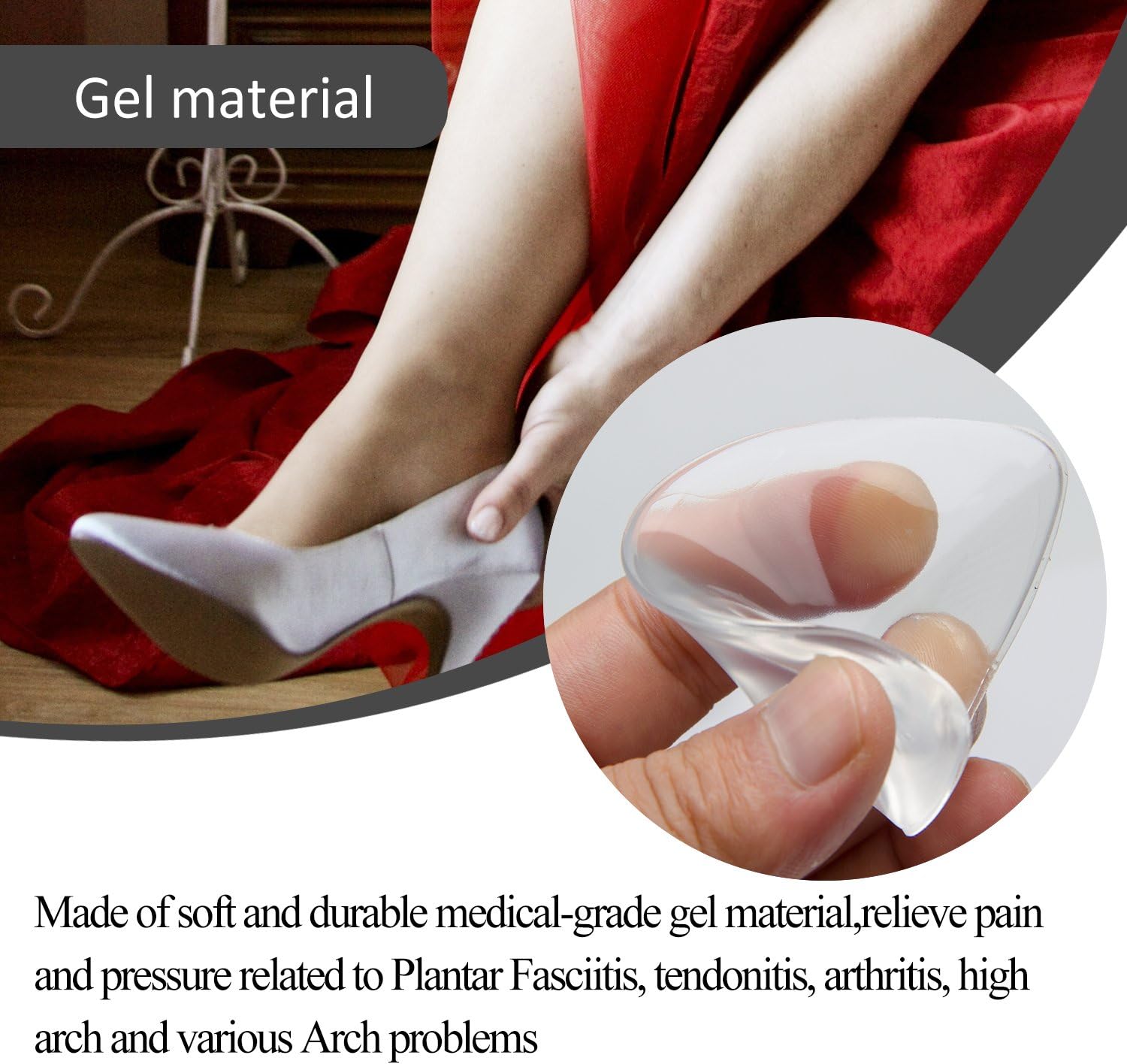 Madholly 6 Pairs Arch Support Gel Insole for Flat Feet, Transparent Adhesive Arch Pad for Women and Men : Health & Household