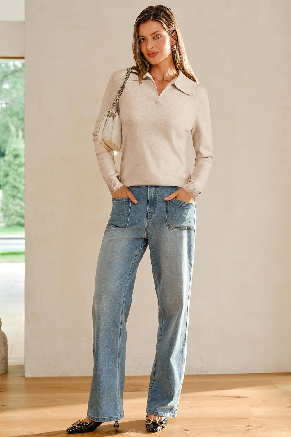 Arach&Cloz Women’s Wool Blend Collared Polo Pullover Spring Sweaters Business Casual Outfits 2026 - Image 5