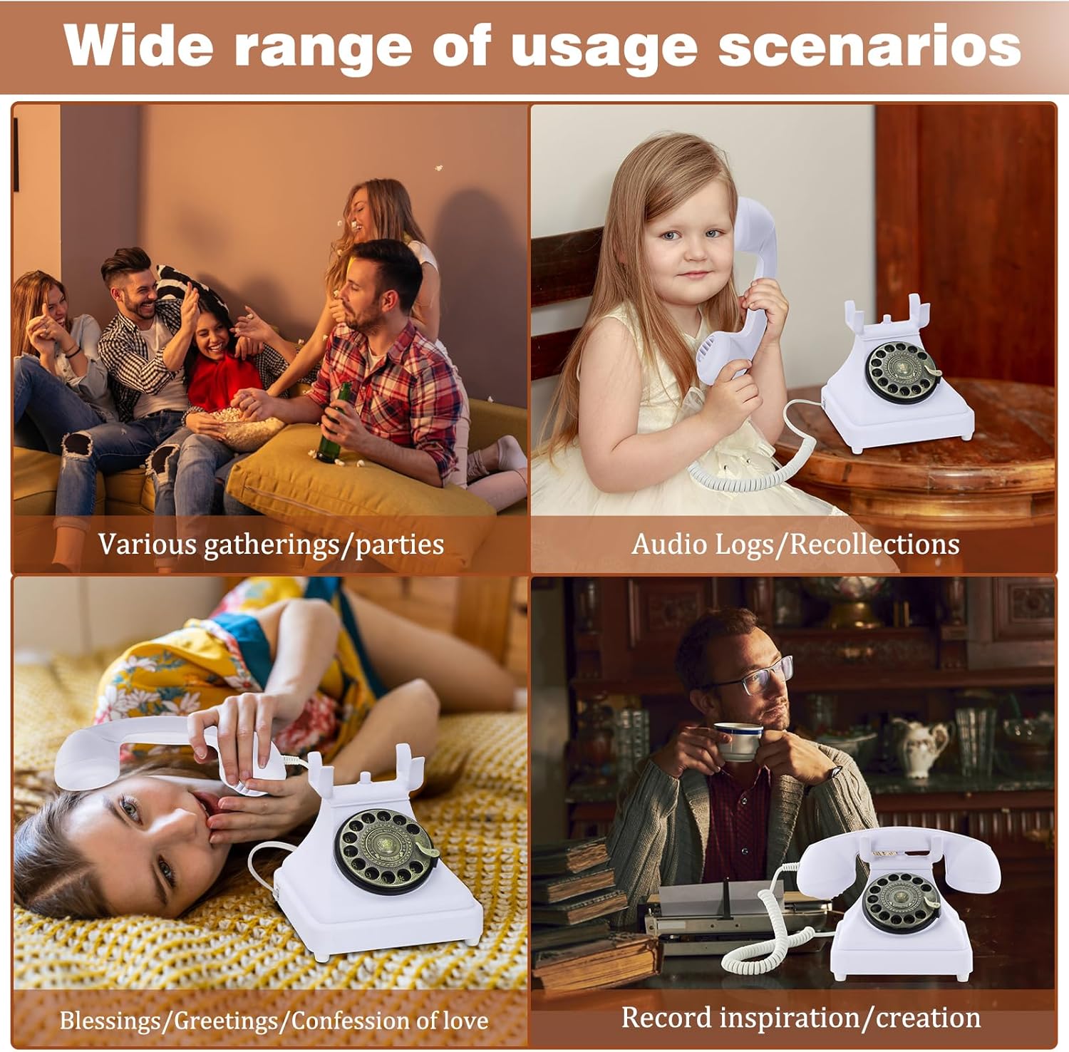 Audio Guest Book Telephone with Vintage Metal Turntable, Recording Phone Enabled, On-Device Playback & Password Protection, 16GB Storage, Ideal for Weddings, Events, Parties & Classroom Voice Messaging