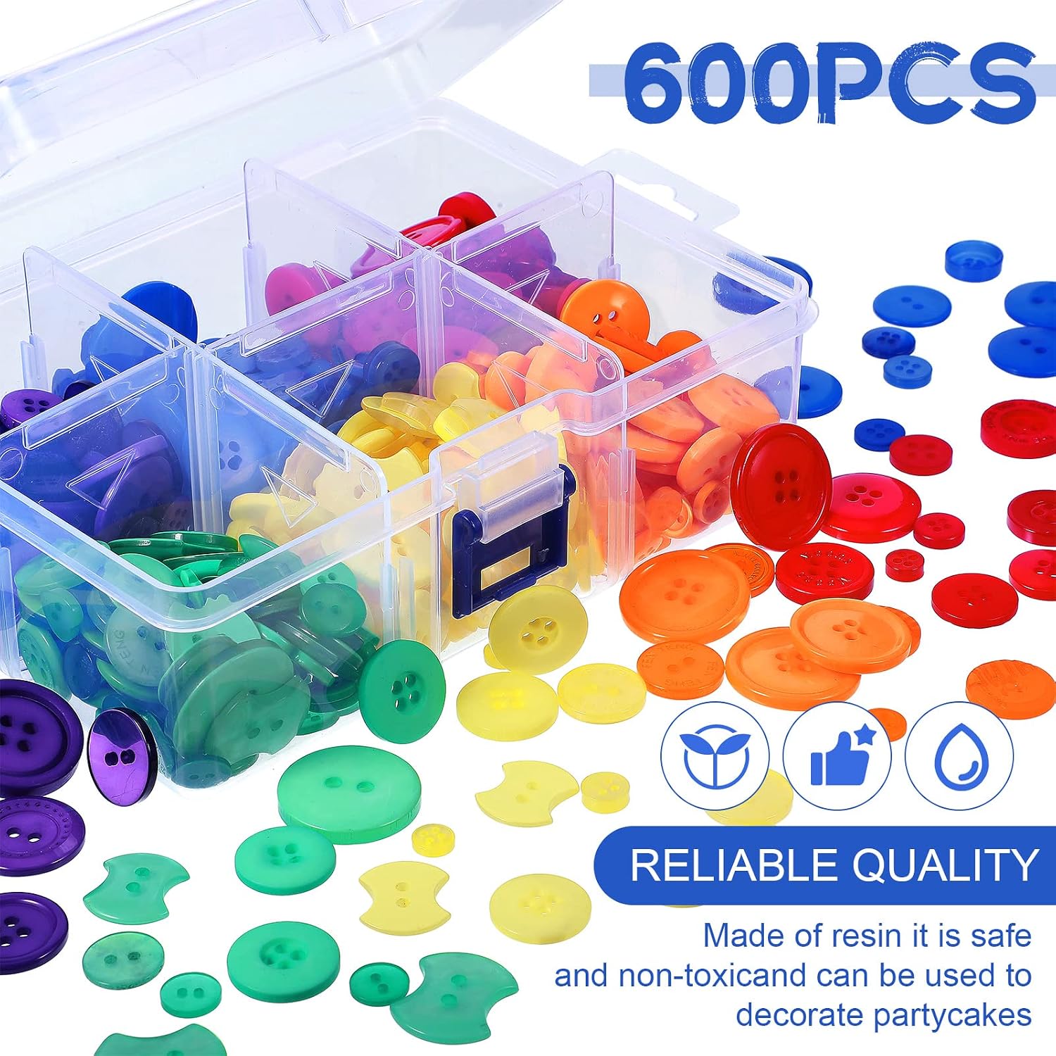 Canlierr 600 Pcs Christmas Buttons for Crafting Assorted Resin Buttons Sewing with 6 Grid Plastic Storage Box for DIY Sewing Manual Painting Handmade Decoration, 2 Holes and 4 Holes