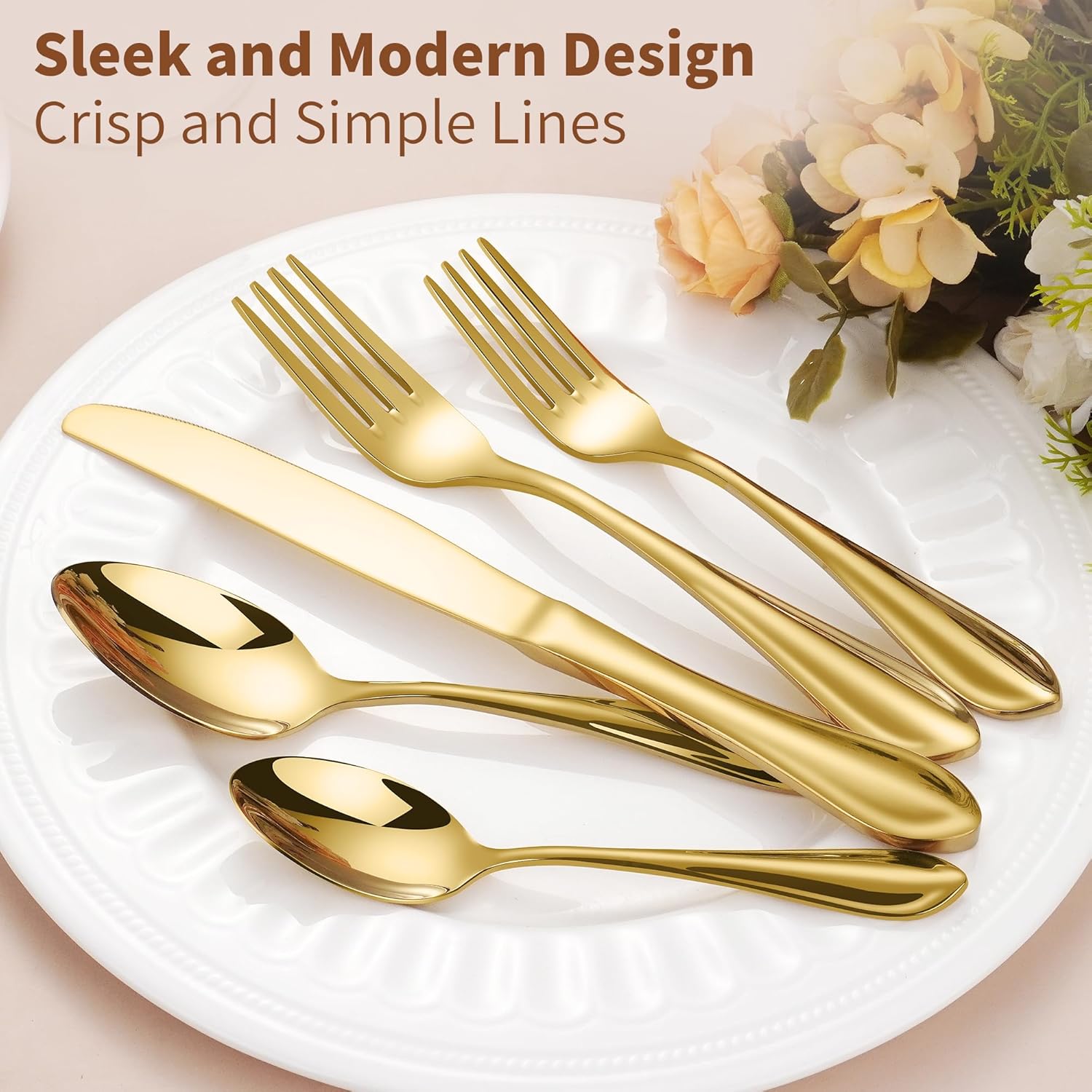 20-Pieces 18/10 Stainless Steel Silverware Set, Gold Stainless Steel Flatware for 4, Heavy Duty Silverware, Dishwasher Safe, Ideal for Gift