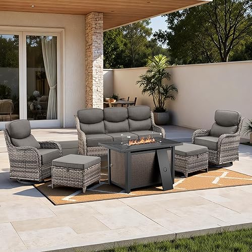 HUMMUH 6 Pieces Patio Furniture Set with Fire Pit High