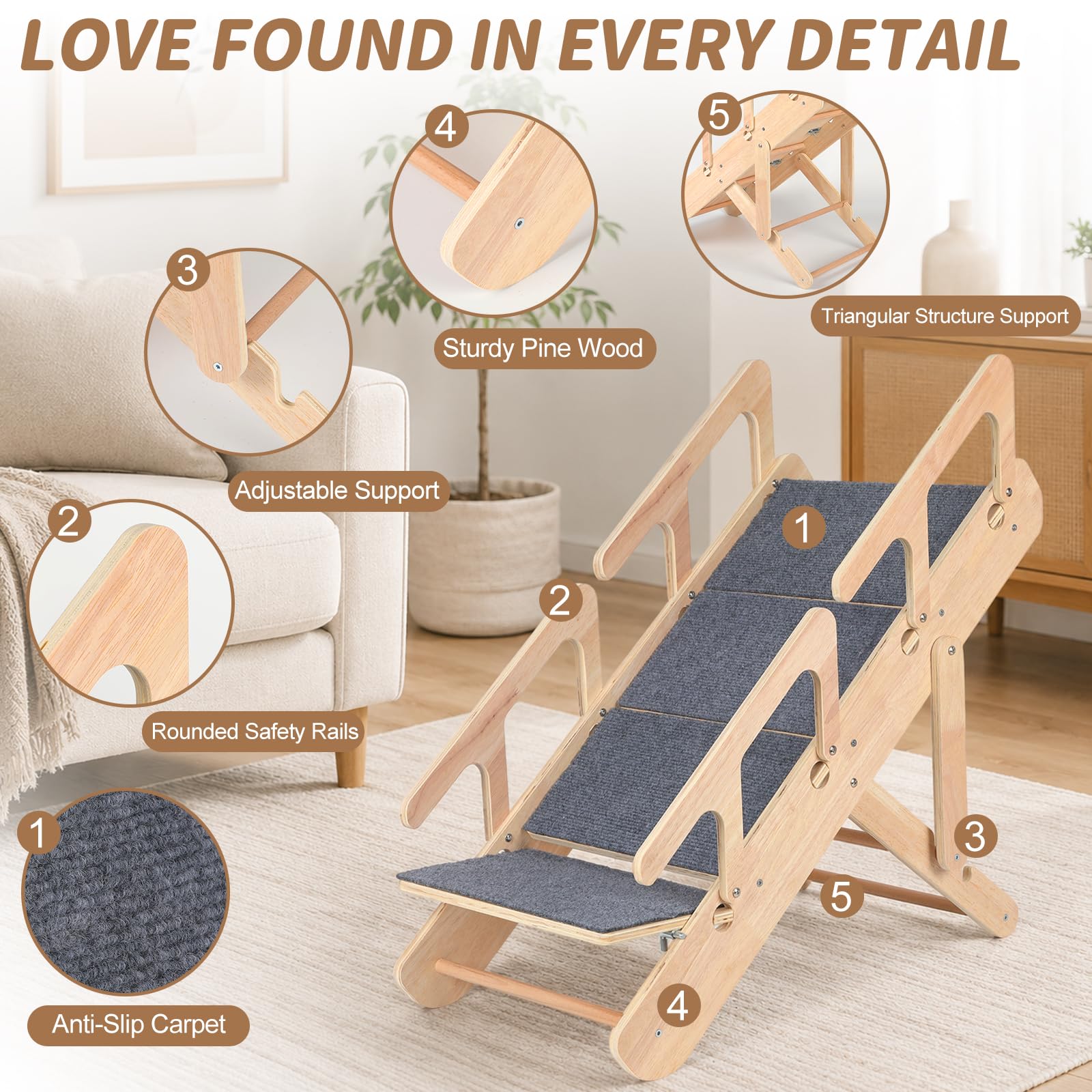 Escalera para perros 2 en 1, escalera ajustable para perros con 4 niveles para perros pequeños, escalera portátil para mascotas, plegable con superficie antideslizante para cama, sofás y coches