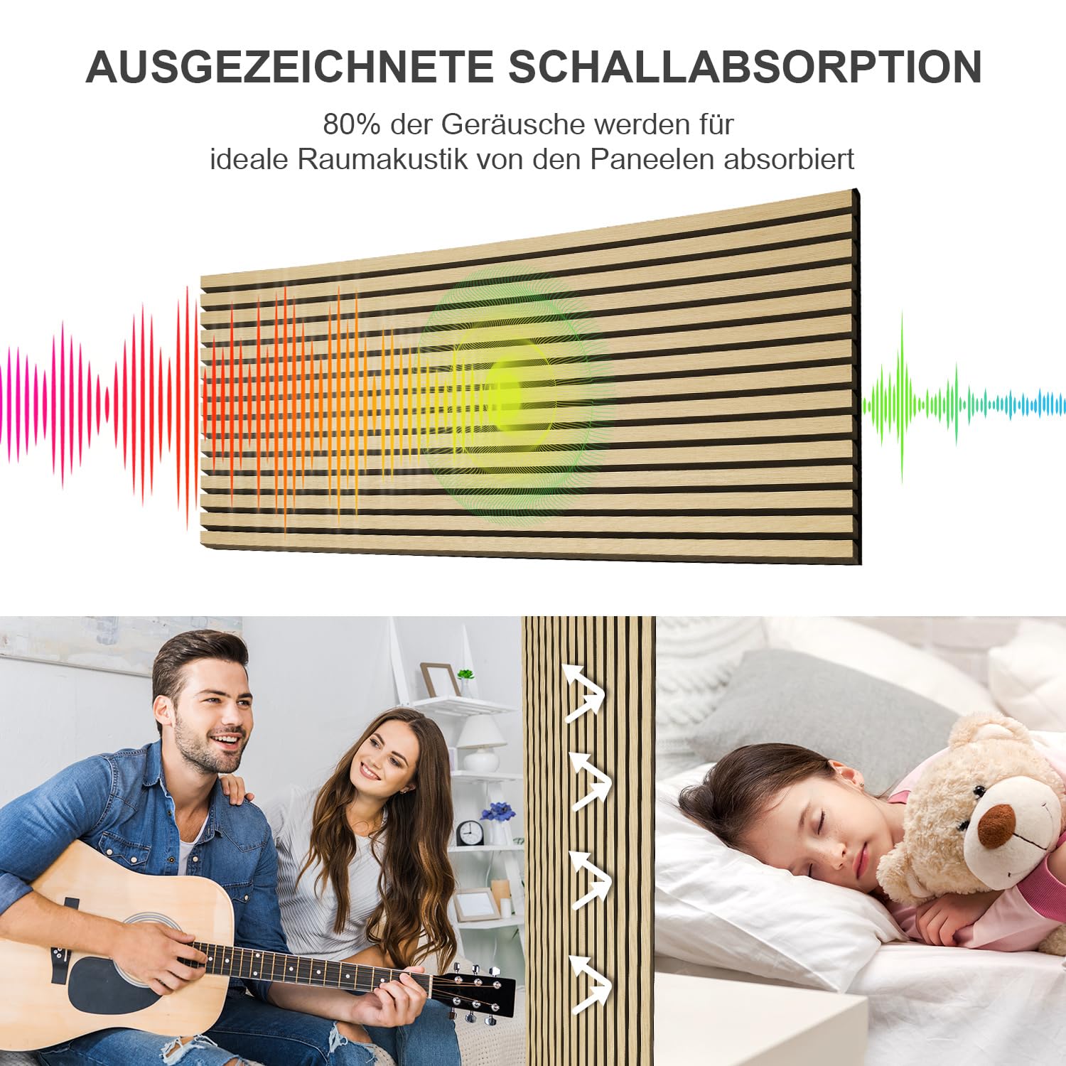 Panele akustyczne 3D drewniane 120 x 60 x 2,1 cm, naturalne drewno, 1 sztuka | Filc akustyczny MDF i PET, do dekoracji ścian salonu, biura, przeciw echu i pogłosowi, akustyce pomieszczeń