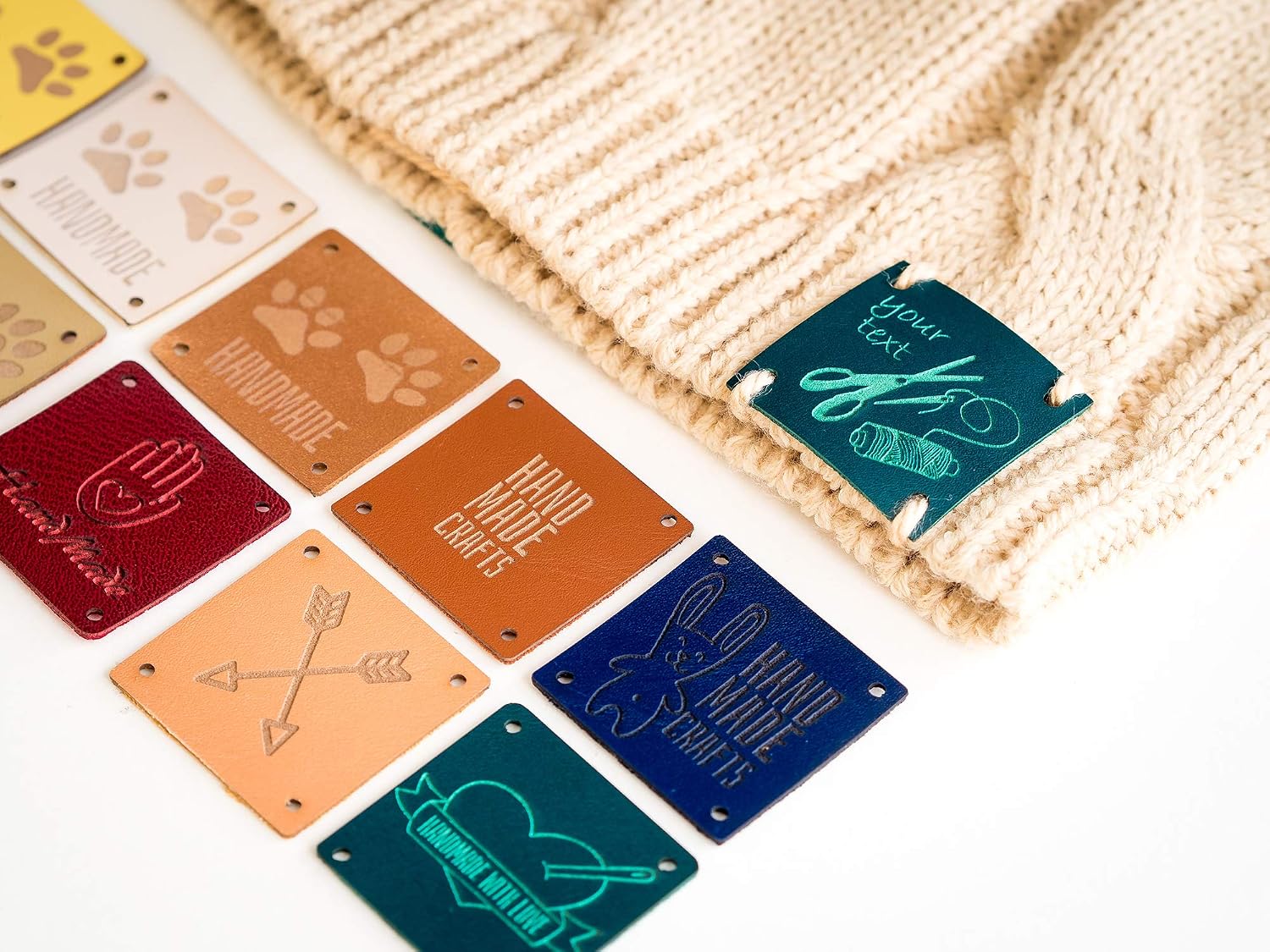 Personalized Faux Vegan Leather Sewing Labels for Handmade Items, Knitting, Crochet, Clothing