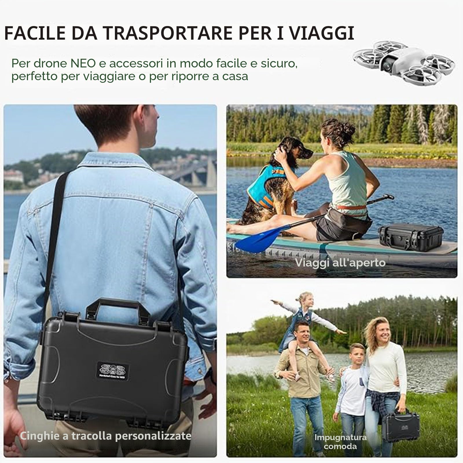 Neo Case, Custodia rigida impermeabile per il trasporto per DJI Neo Fly More Combo Valigia portatile Cross Body Box Drone e accessori Organizer da viaggio Shell, Nero , custodia per il