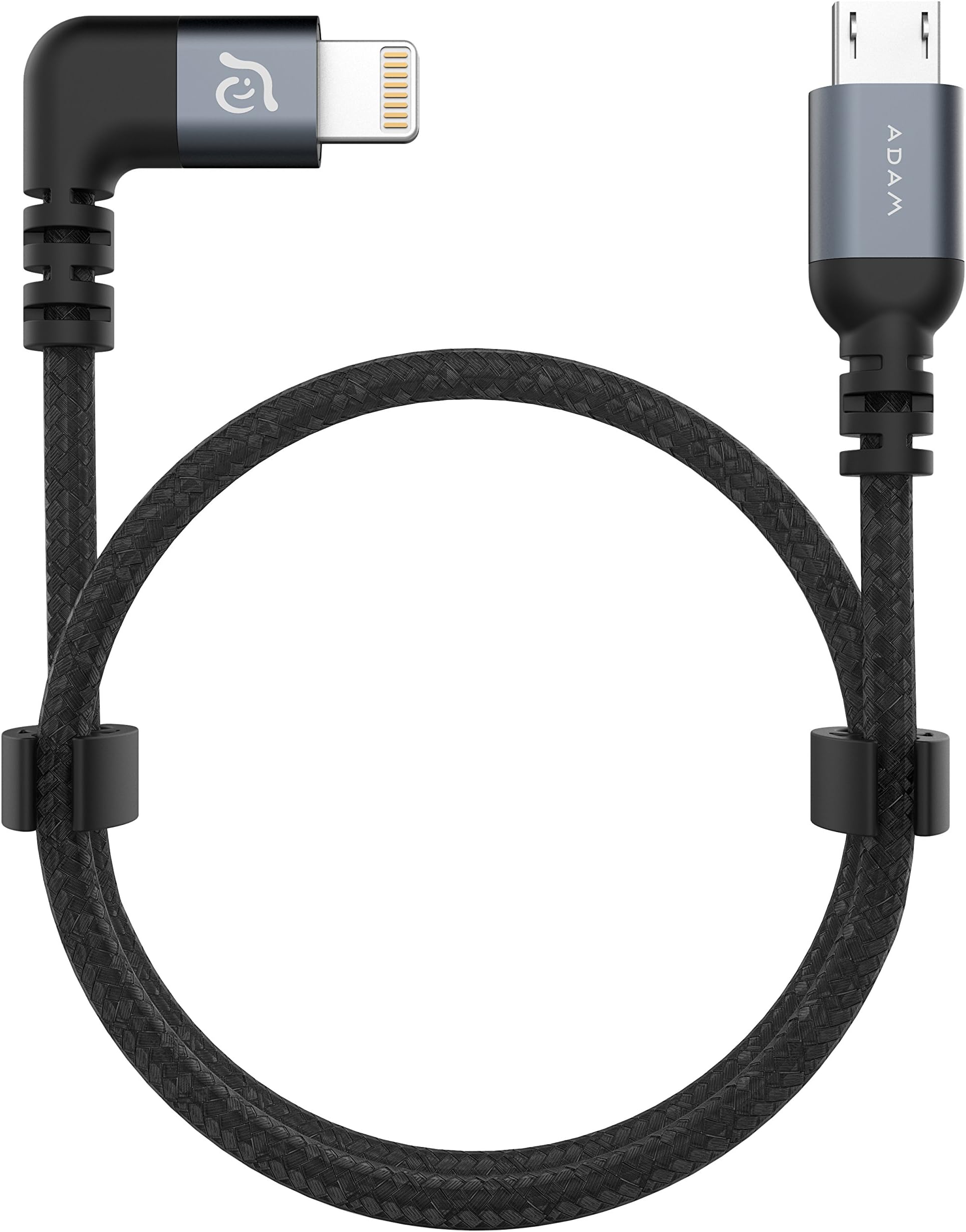 ADAM elements PeAk II Lightning for DJI Remote Controller Mavic & Spark Series - Gray (iPhone & Pad, MFI Certified, 30cm long, Nylon & Aluminum, One Sided 90 ยฐ)