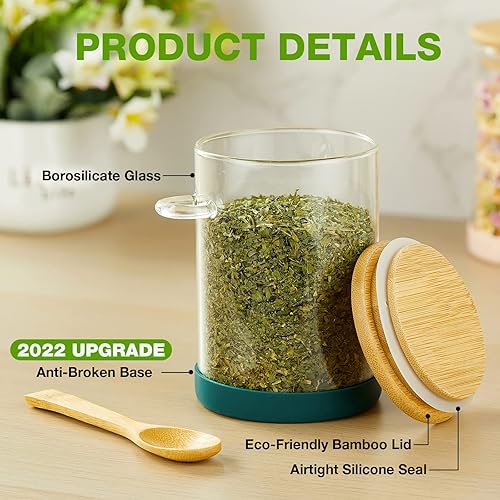 Miniatura 5 de Mfacoy Juego de 4 tarros de vidrio herméticos con tapas y cucharas de bambú, recipientes de vidrio de borosilicato de 17 onzas, recipiente