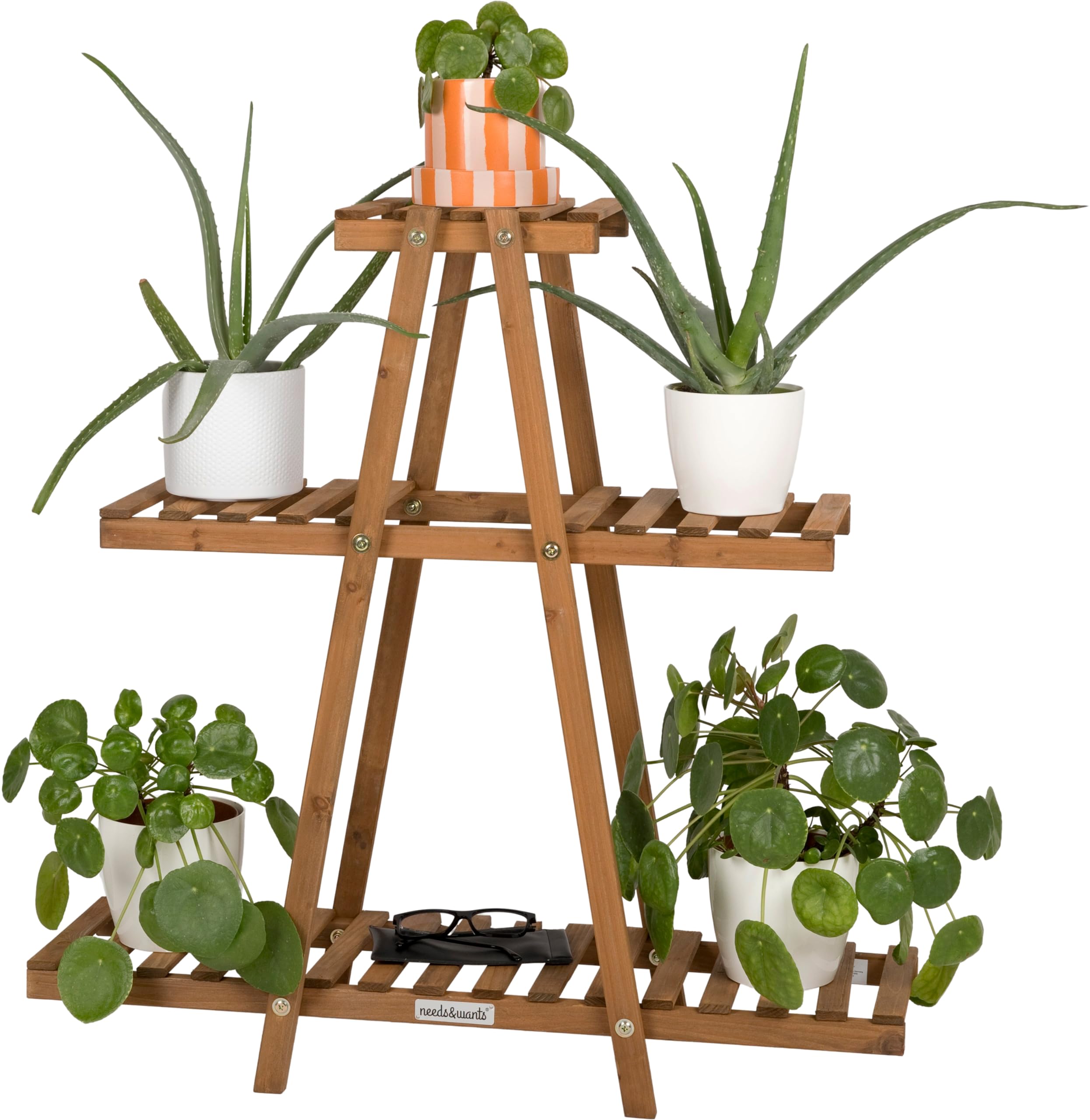 needs&wants® Pflanzenständer Blumenständer aus Holz wetterfest für Indoor Outdoor Balkon Garten draußen innen Wand, Pflanzenregal Blumentreppe, 83 x 28 x 83 cm hoch, braun Garten