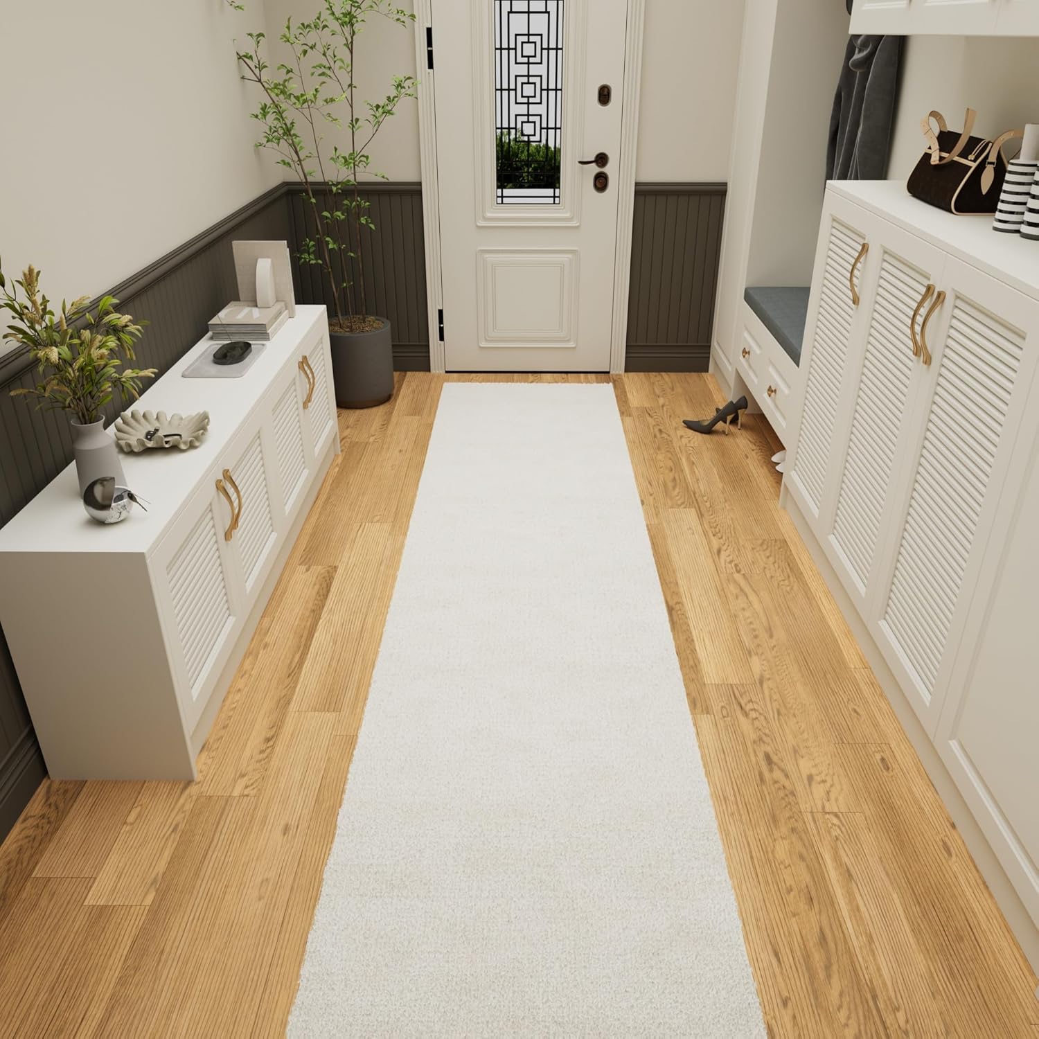 Ottomanson Hallway Runner Rug 2'7" x 12' – Soft Non-Slip Plush Rug, Dense Pile Carpet for Entryway, Kitchen & Long Hallways in Apartments and Homes, White