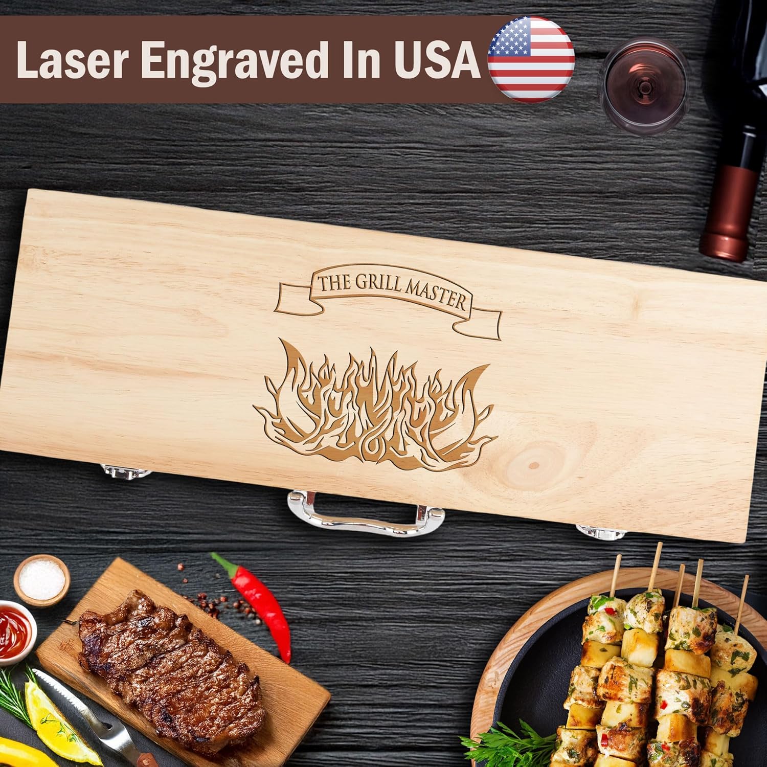 Engraved BBQ Grill Accessories, Strong & Durable Stainless Steel Grill Tools Set, 11 Piece Barbeque Utensils for Backyard, Outdoor Camping, Picnic – The Grill Master Idea