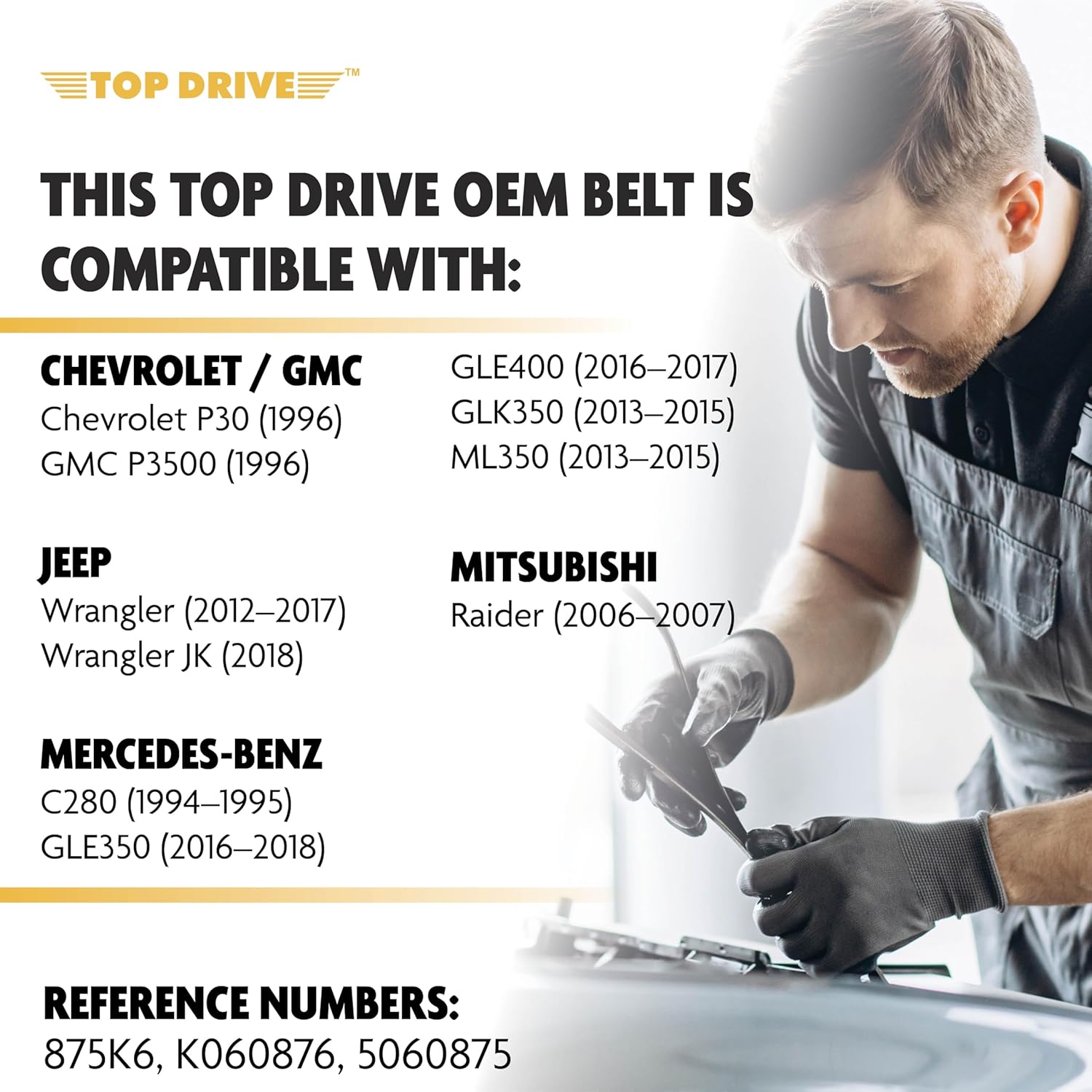 Top Drive, 6PK2225, Premium Engine EPDM Serpentine Drive Belt, Equivalent References - K060876, 5060875