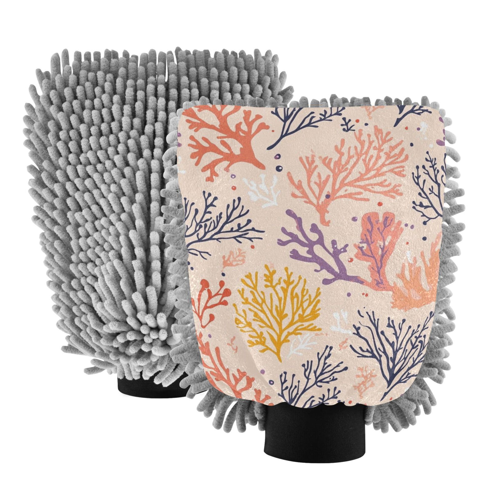 Cute Cartoon Corals Microfiber Mitt for Cars 11.8'' Cars Washing Mitt Scratch Free Cleaning Mitten for Cleaning Wash