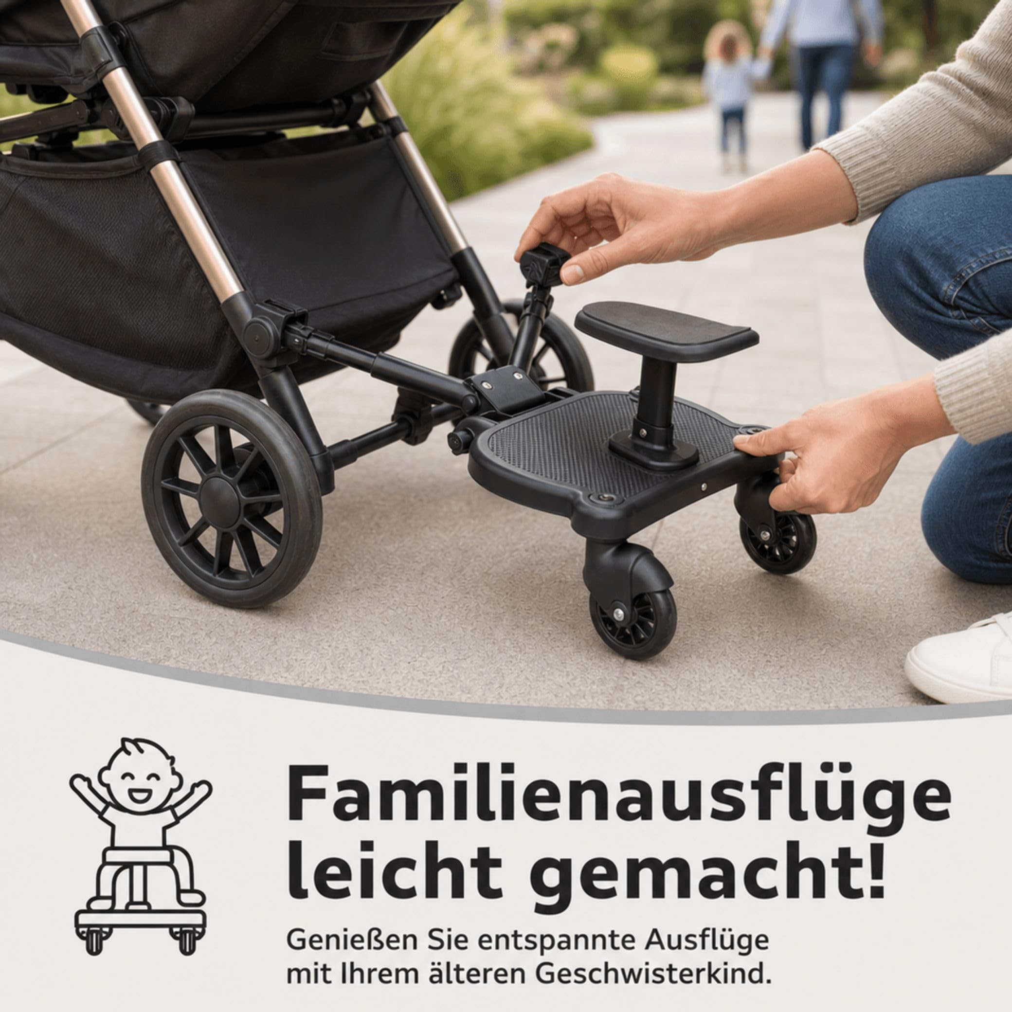 Fillikid Basic Buggy Board Exclusiv, Filliboard Mitfahrbrett nutzbar von 2-5 Jahre, Rollbrett Universell für alle gängigen Kinderwagen & Buggy, Kiddyboard mit abnehmbaren Sitz