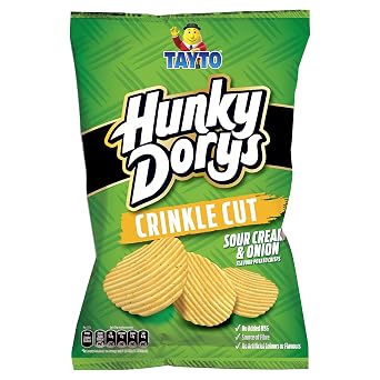 Tayto Hunky Dorys Crinkle Cut Sour Cream And Onion Potato Chips, 4.8 oz, Pack of 3