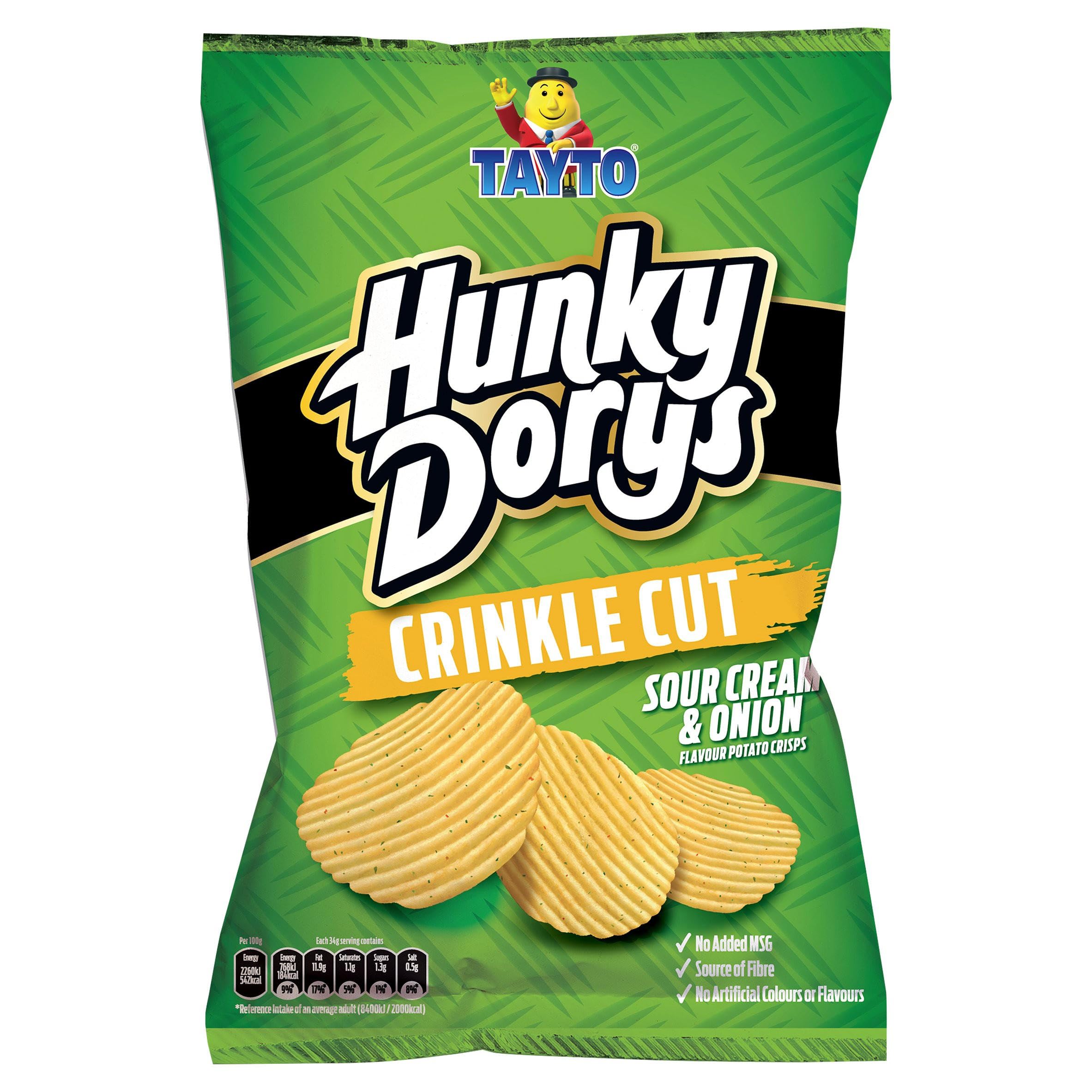 Tayto Hunky Dorys Crinkle Cut Sour Cream And Onion Potato Chips, 4.8 oz, Pack of 3