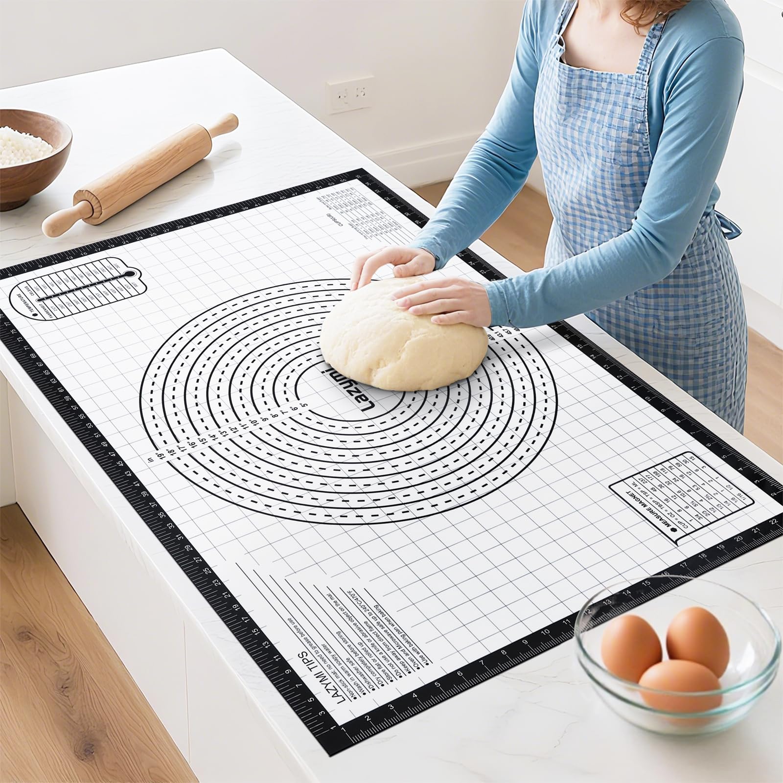 Lazymi Extra Große Backmatte Silikon: Antihafte Teigmatte 91x61 cm - Rutschfeste Backunterlage Ausrollmatte mit Messung - Groß Teigunterlage Wiederverwendbar Backen Zubehör für Teig/Fondant/Pizza/Brot