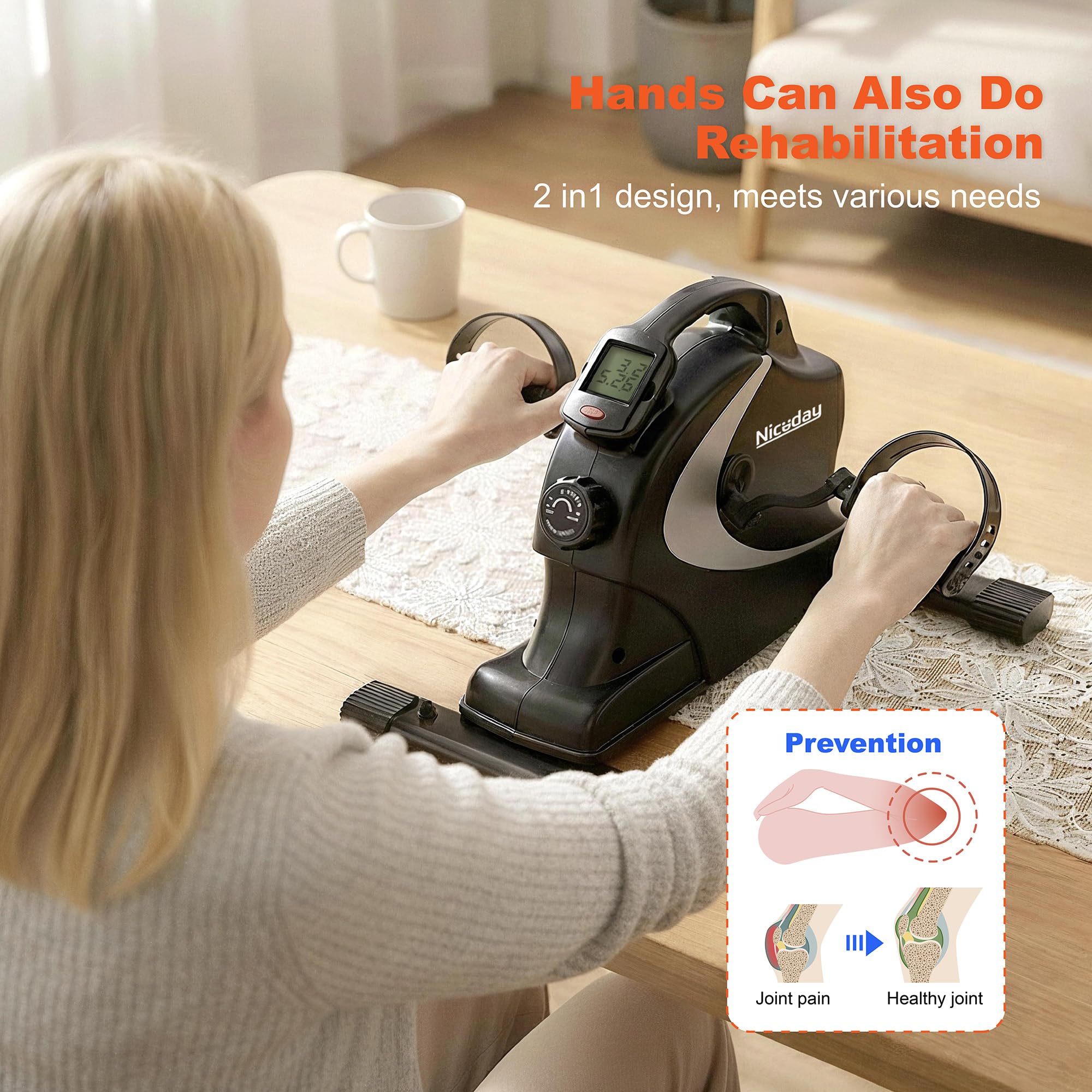 Niceday Mini cyclette per esercizi a pedale, bici da scrivania, 8 livelli di resistenza magnetica, silenziosa e liscia, monitor LCD, macchina a pedale per braccia e gambe, attrezzatura per allenamento