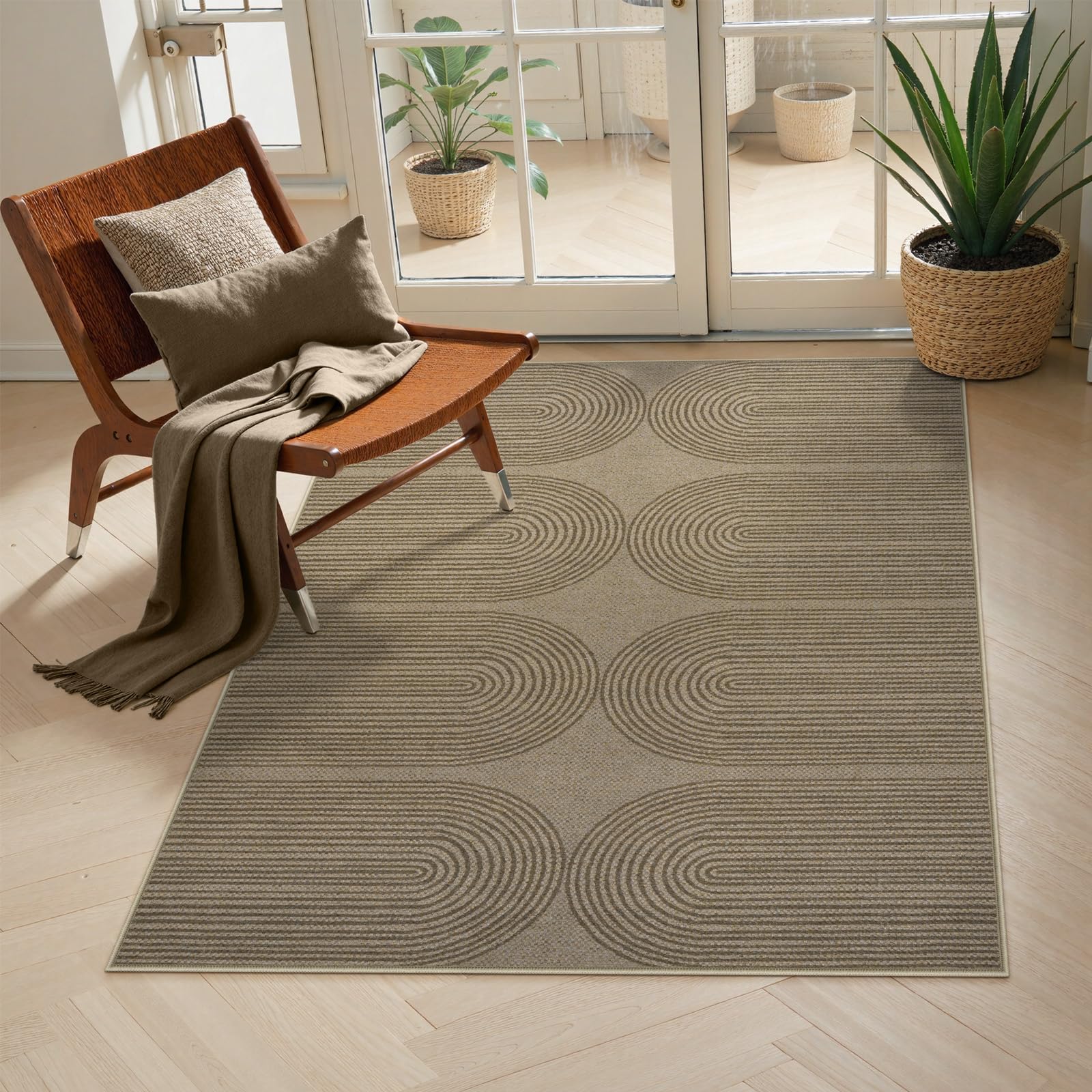 LIVEBOX Modern Rainbow Easy Jute Rug, 3x5 Outdoor Patio Rugs Washable Rugs for Entryway Farmhouse Classroom Office Rug, Non Slip Indoor Door Mat Porch