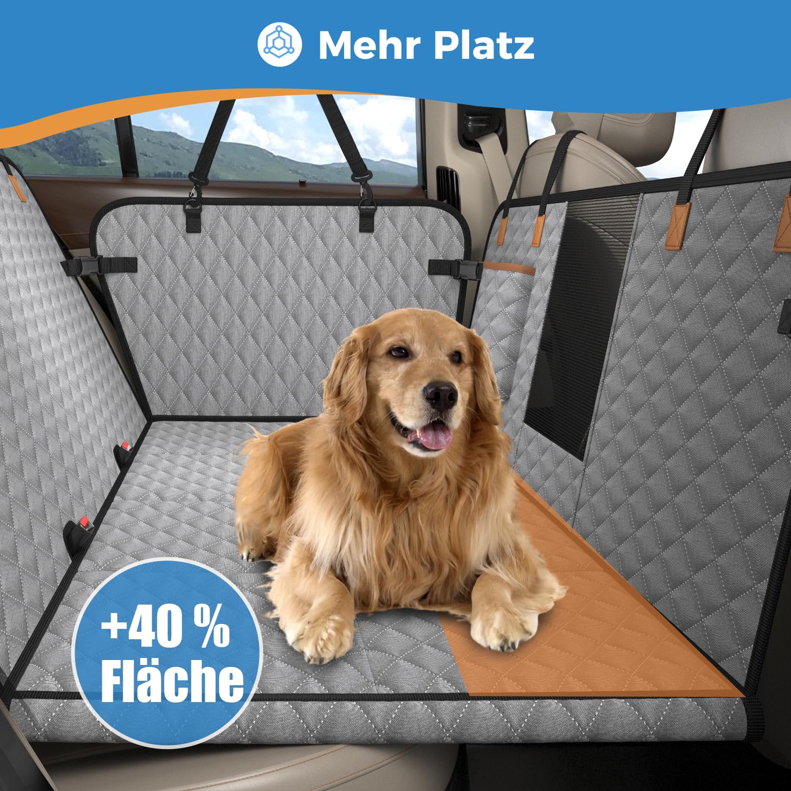 Coprisedile Auto per Cani con Pannello di Fibra Rigido- Più spazio - Impedisce ai Cani di Cadere, Impermeabile, Telo Auto Per Cani, Per Auto Durevole, Telo Auto Per Cani Usato in Tutte le Auto, Grigio