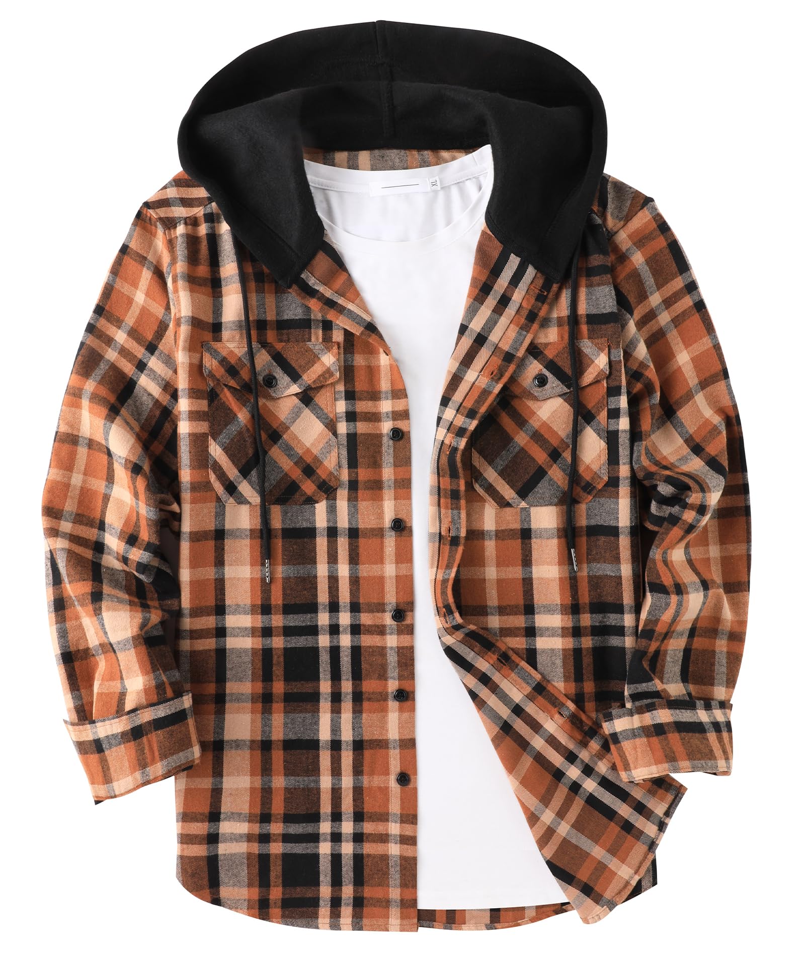 onedog Camicia Uomo Camicia in Flanella Uomo Camicia a Quadri Casual Camicia da Caccia Uomo Camicia con Cappuccio Uomo Camicia a Quadri Maniche Lunghe con Due Tasche sul Petto