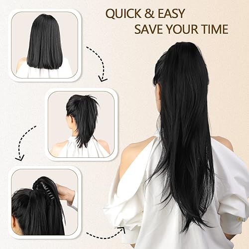 Miniatura 8 de Extensión de cola de caballo con clip de garra, extensiones de cabello para mujer, cola de caballo de 22 pulgadas, extensiones sintéticas onduladas