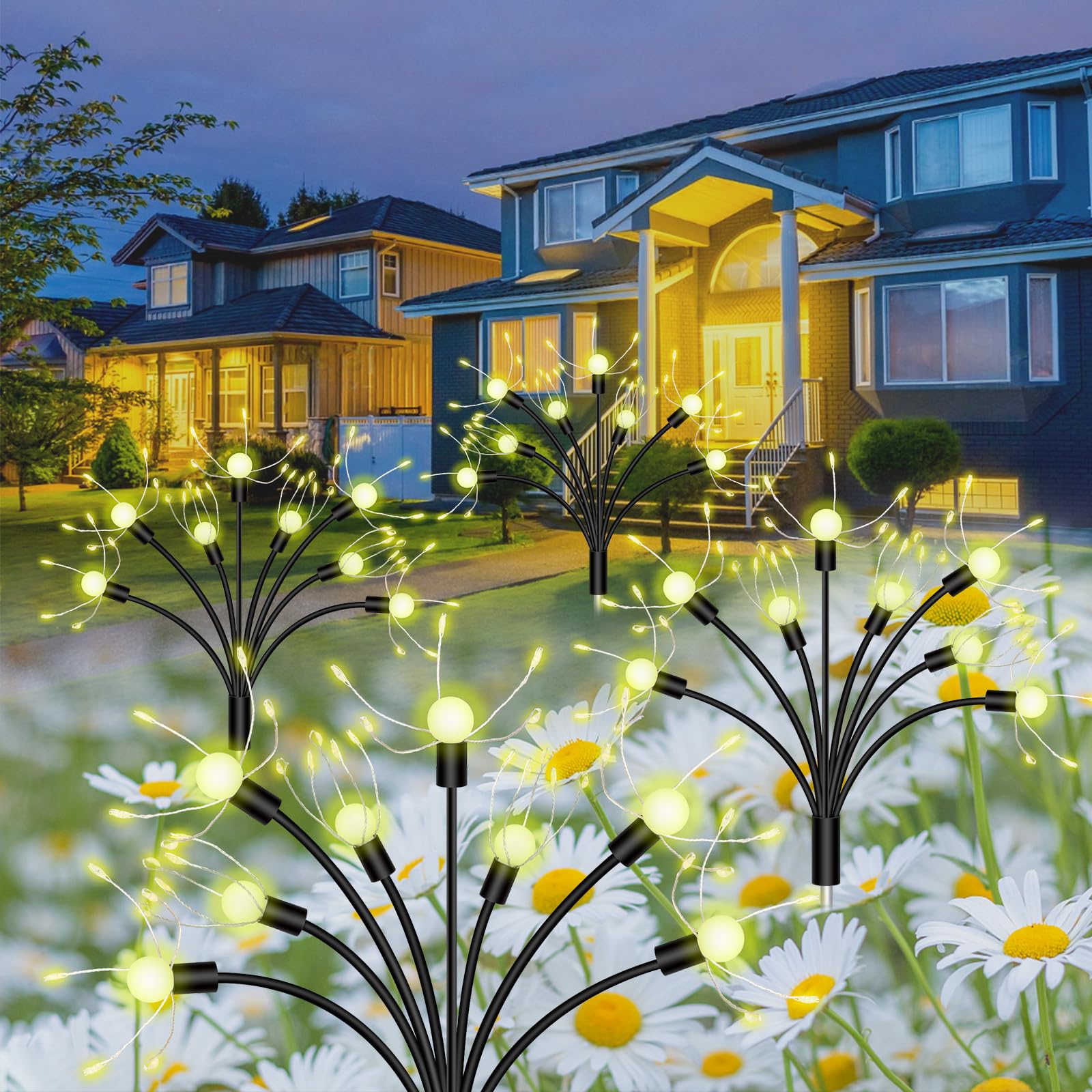 Solar Garden Lights, 2024 Newest Solar Swaying Light, Solar Fireworks Lights for Outside Garden Decor, 4 Packs, 8 Modes,192 LED Lights, Sway by Wind, Solar Outdoor Lights for Yard Patio Pathway Decor