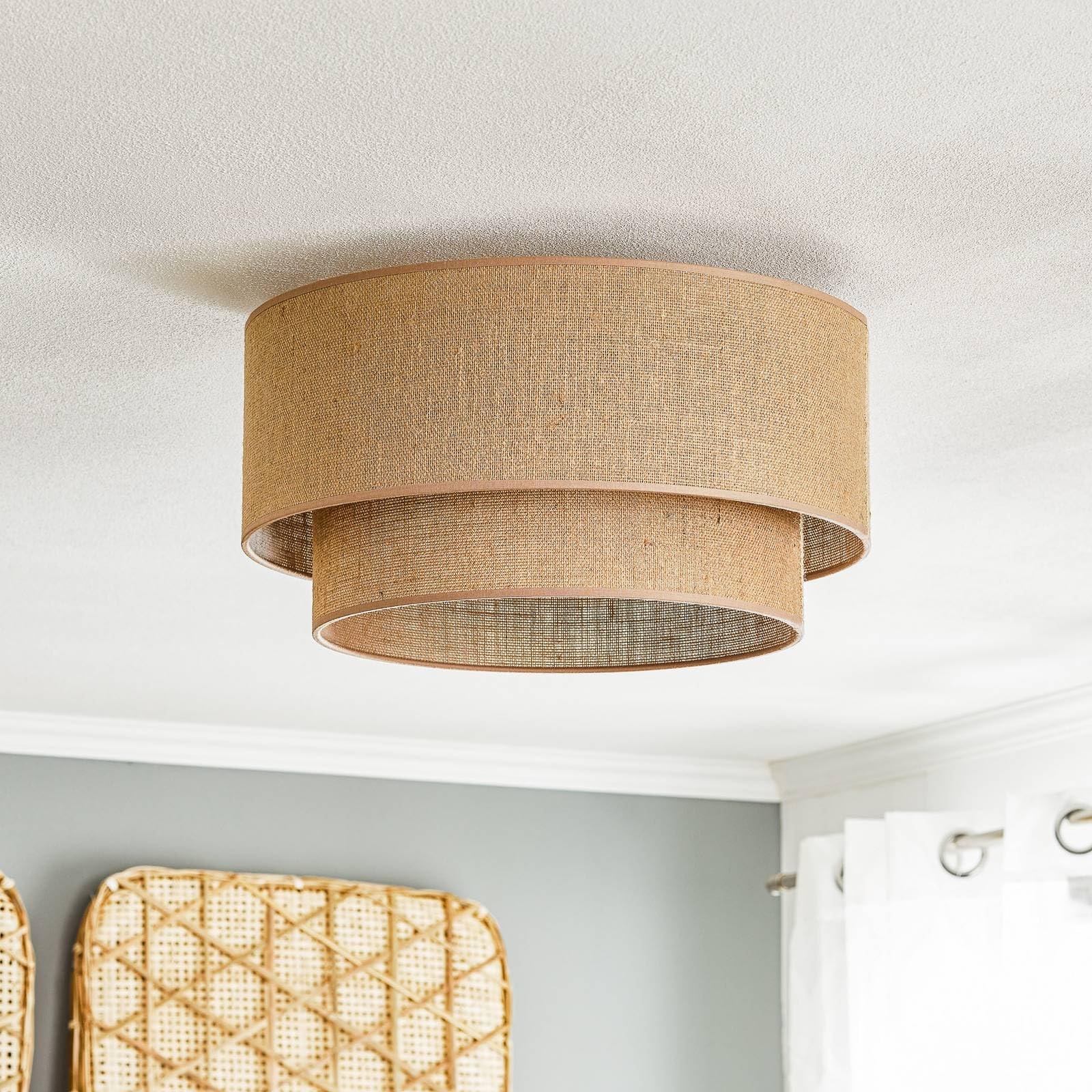 Euluna Deckenleuchte Jute Ø 45 cm, Deckenlampe 1x E27 ohne Leuchtmittel Wohnzimmerlampe Deckenbeleuchtung Schlafzimmerlampe Esszimmerlampe