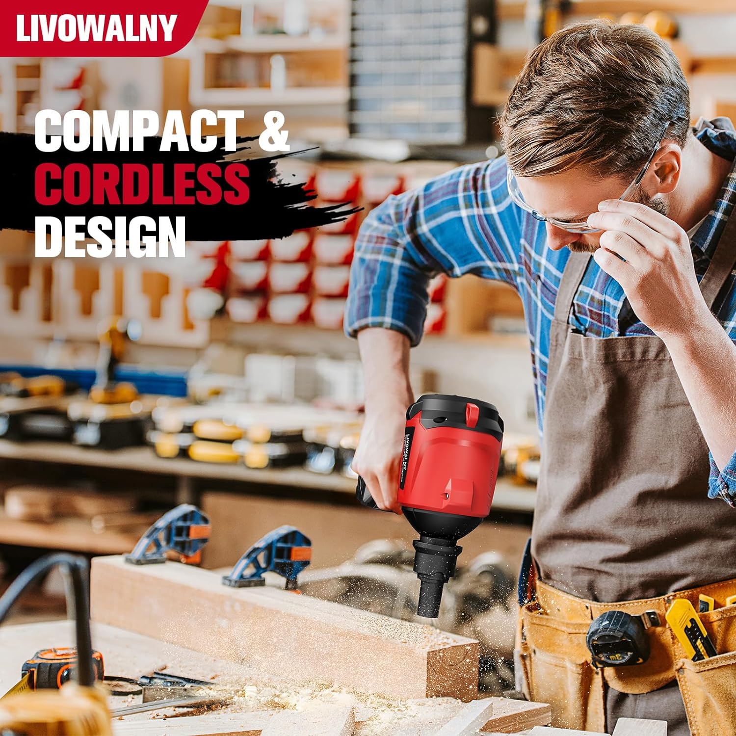 LIVOWALNY Cordless Air Pump Dust Blower Compatible with Milwaukee 18V Battery, Brushless Air Duster Compressed Air Mattress Pump w/ 3 Speeds & 7 Nozzles & 447 MPH/39 CFM for Workshop Cleaning - Image 6