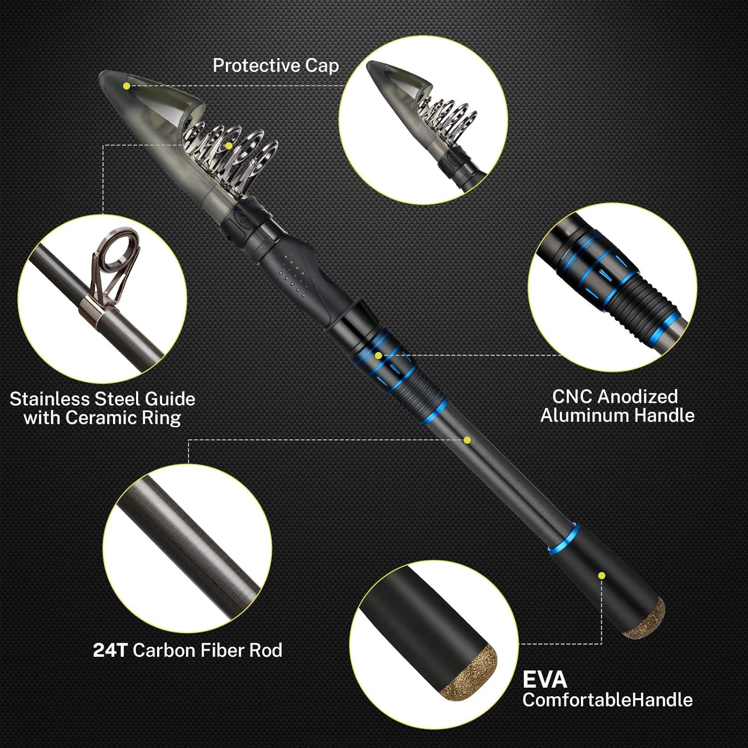 Magreel Fishing Rod and Reel Combo Carbon Fiber Telescopic Fishing Pole Fishing Rod Kit for Saltwater Freshwater Fishing Gifts for Men : Sports & Outdoors
