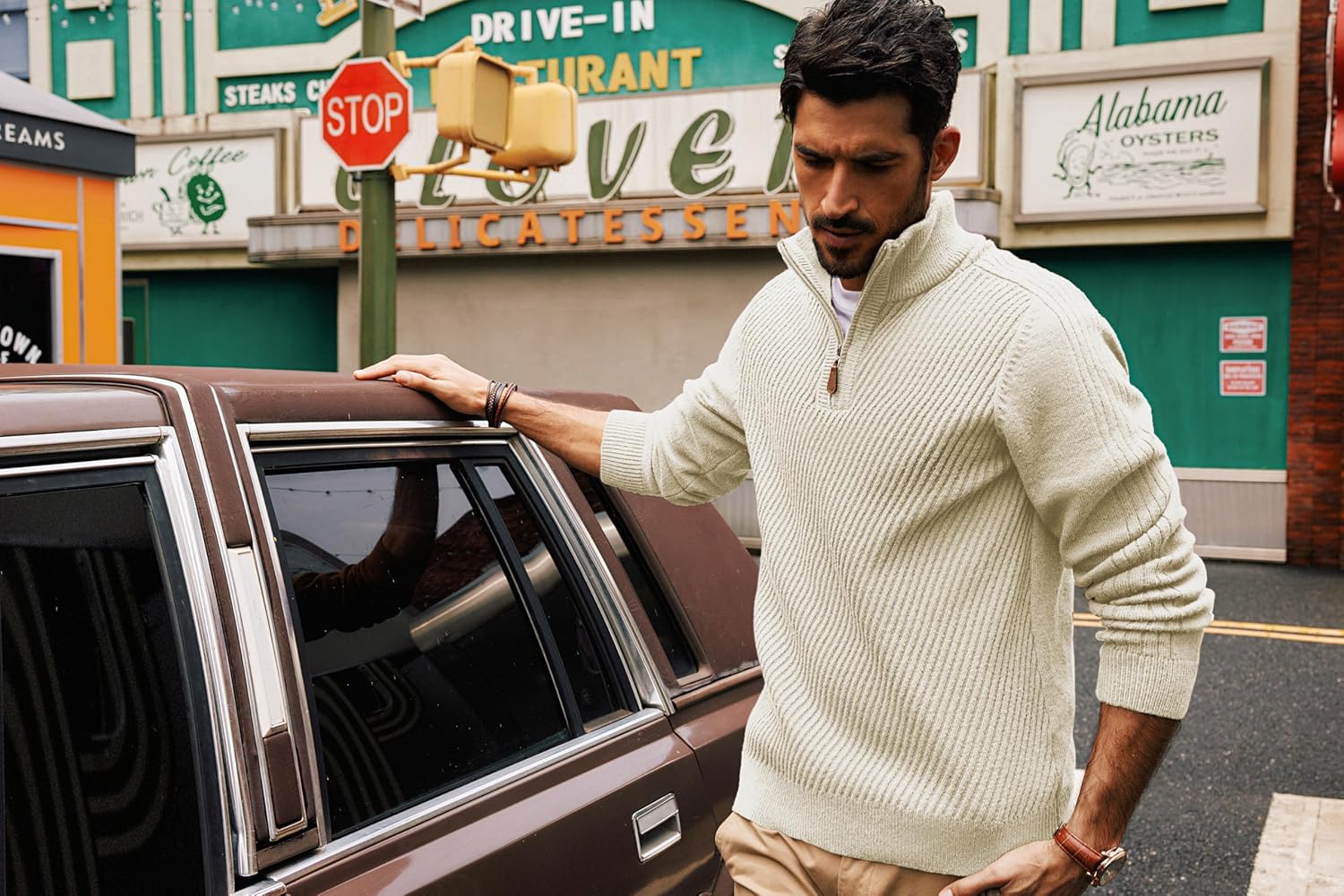 PJ PAUL JONES Mens Quarter Zip Pullover Sweaters Casual Slim Fit Knit Texture Sweater - Image 3