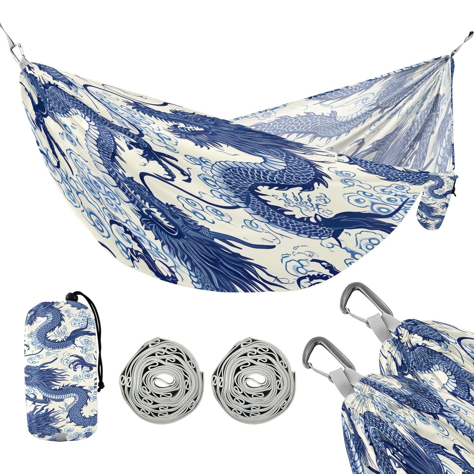 ATTX Chinese Dragon Pattern Camping Hammock - Lightweight & Portable Hammocks, Heavy Duty 330lbs Capacity for Indoor, Hiking, Backpacking, Travel, Backyard, Beach#397