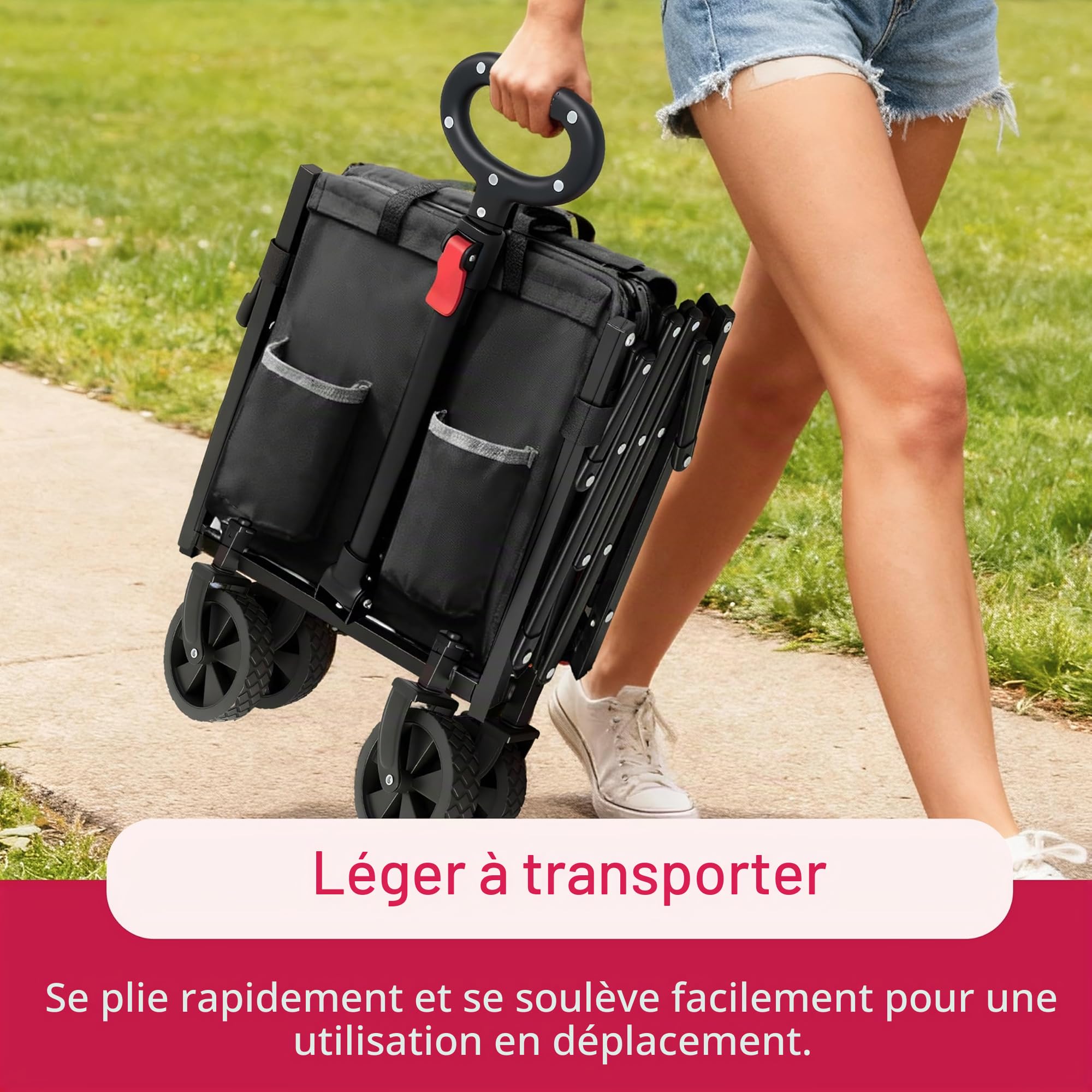 SYNCFUM Chariot de chariot pliable avec roues, robuste, 250 kg, avec poignée flexible, chariot utilitaire de plage pour jardin, camping et noir