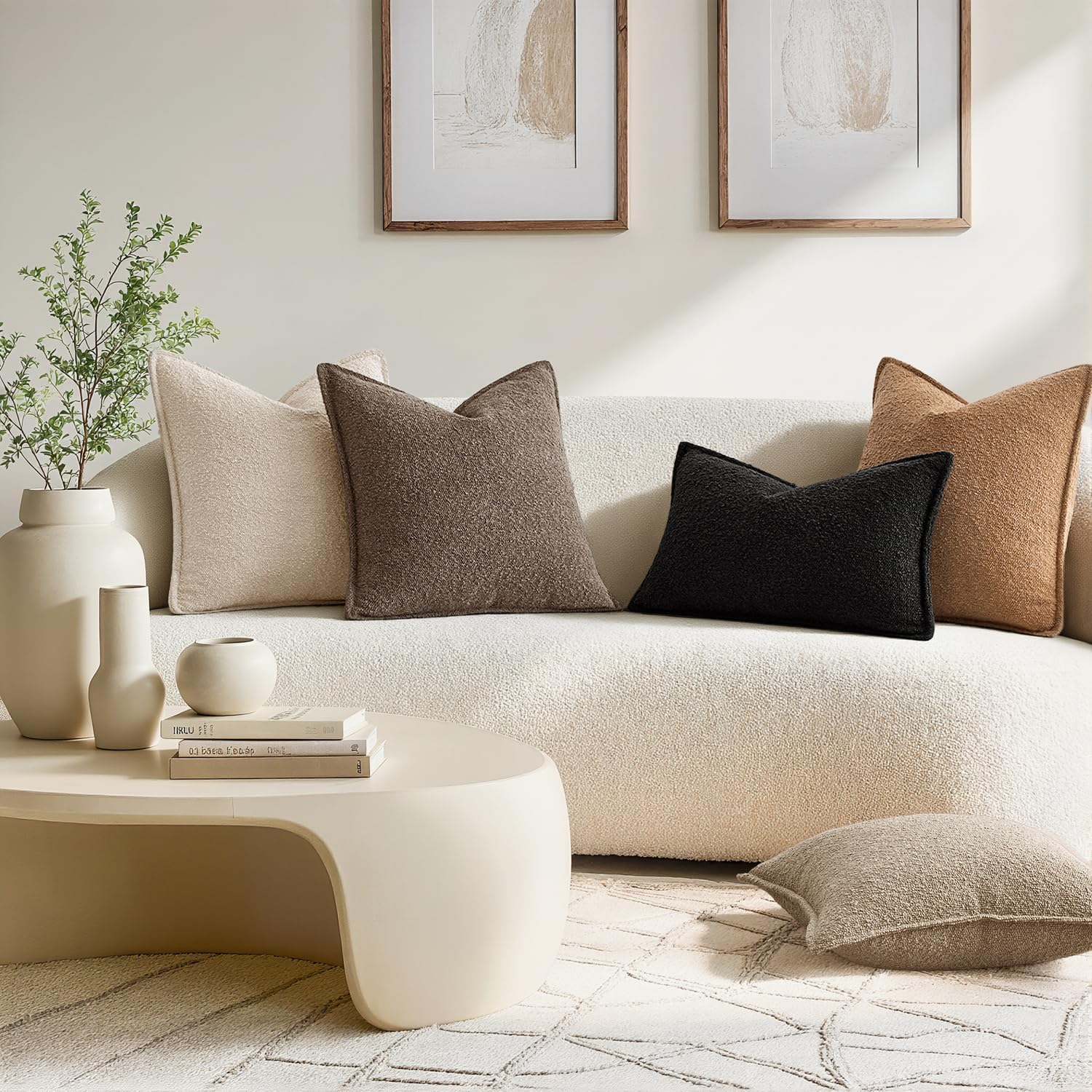 MIULEE Pack of 2 Decorative Textured Boucle Throw Pillow Covers 12x20 Inch Black Broadside Thick Boho Lumbar Pillows for Farmhouse Accents Sofa Couch Bedroom Living Room Home Decor - Image 3