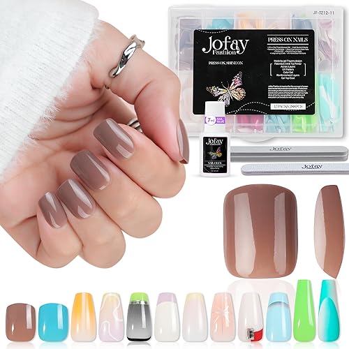 12 paquetes (288 piezas) de uñas postizas medianas a presión, uñas postizas largas con diseño cuadrado de pegamento en uñas acrílicas de cobertura