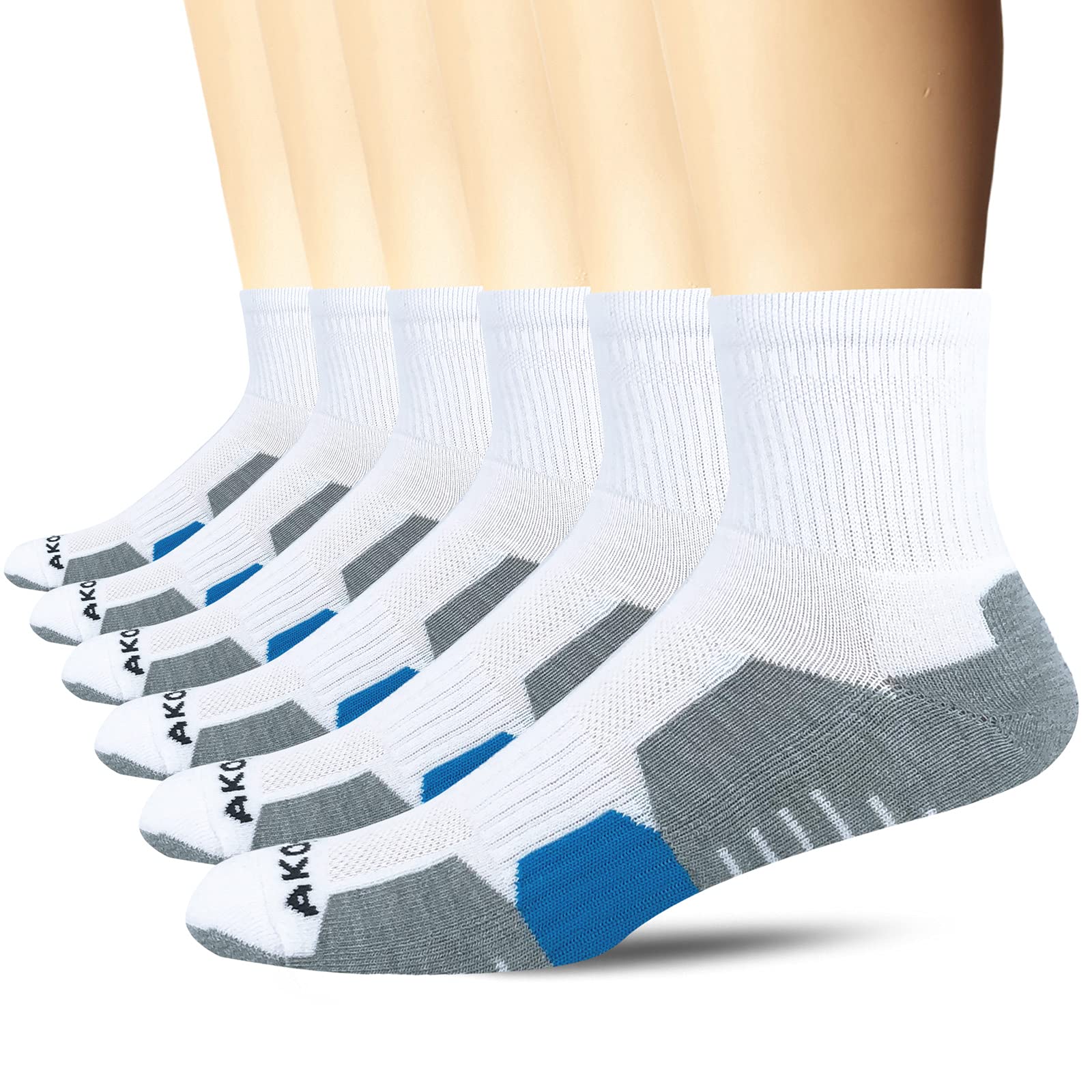 AKOENY Herren Athletic Running Cushioned Quarter Socken (6 Paar)