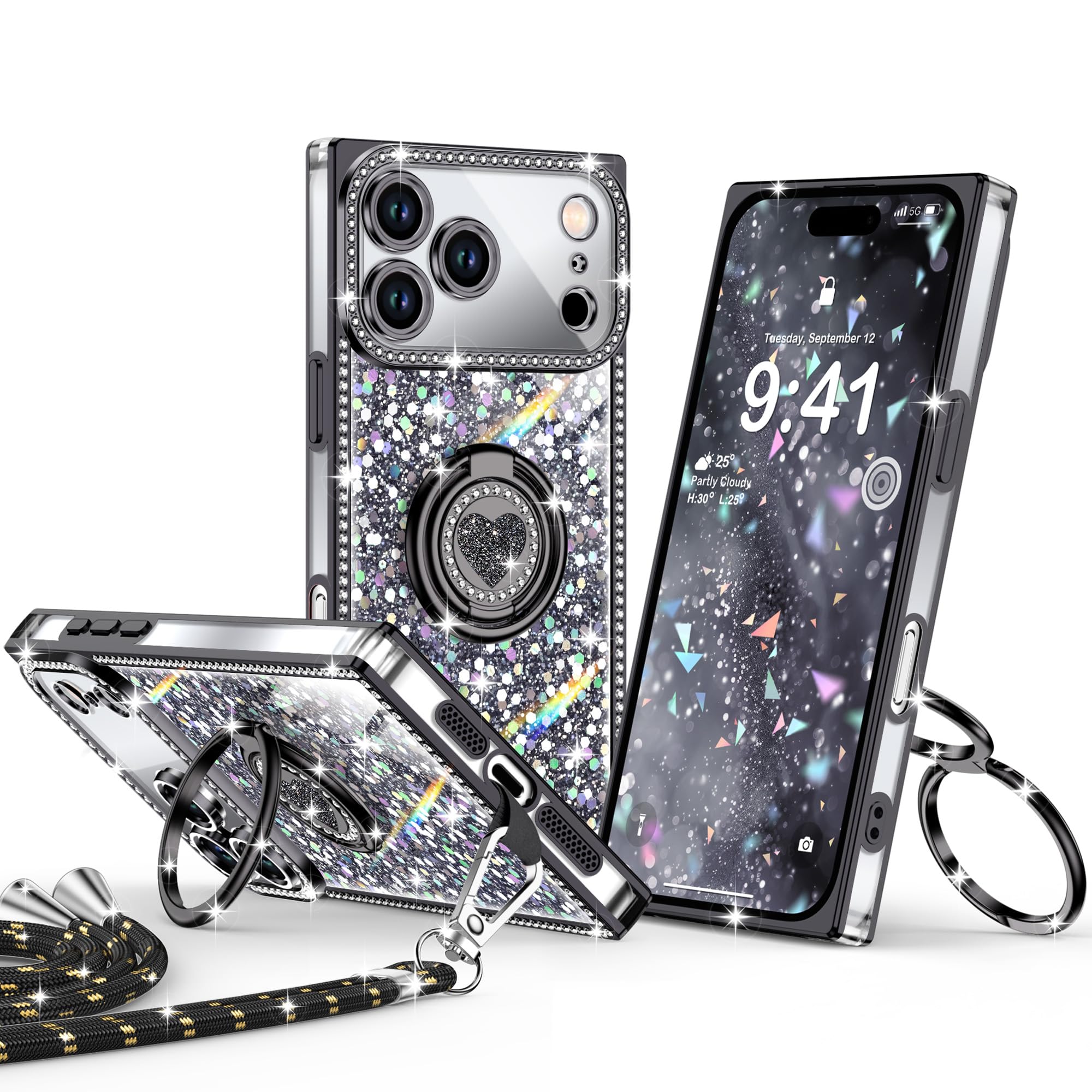 XYZ for iPhone 17 Pro Back Cover Case, Glitter Bling Phone Cover