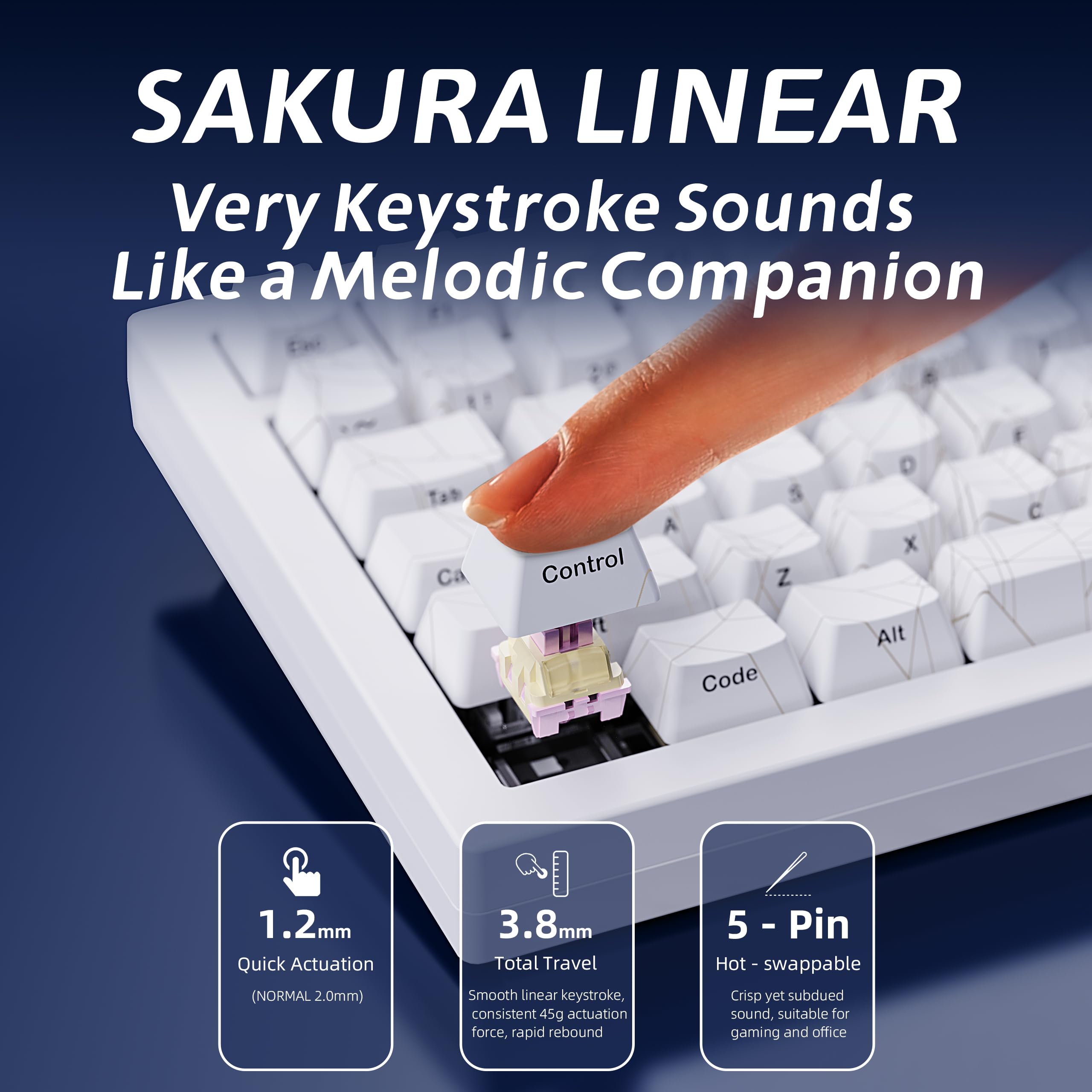 ZORNHER Tastiera meccanica da gioco wireless ZH870, tastiera da gioco bianca all'80% con keycap PC IMD a ragnatela bianca, interruttori lineari dal suono cremoso, sostituibile a caldo