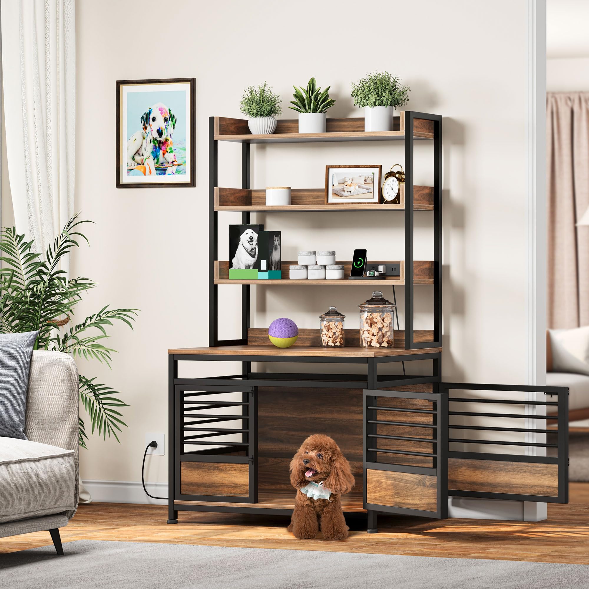 Small Apartment Dog Crate Storage With Hutch photo